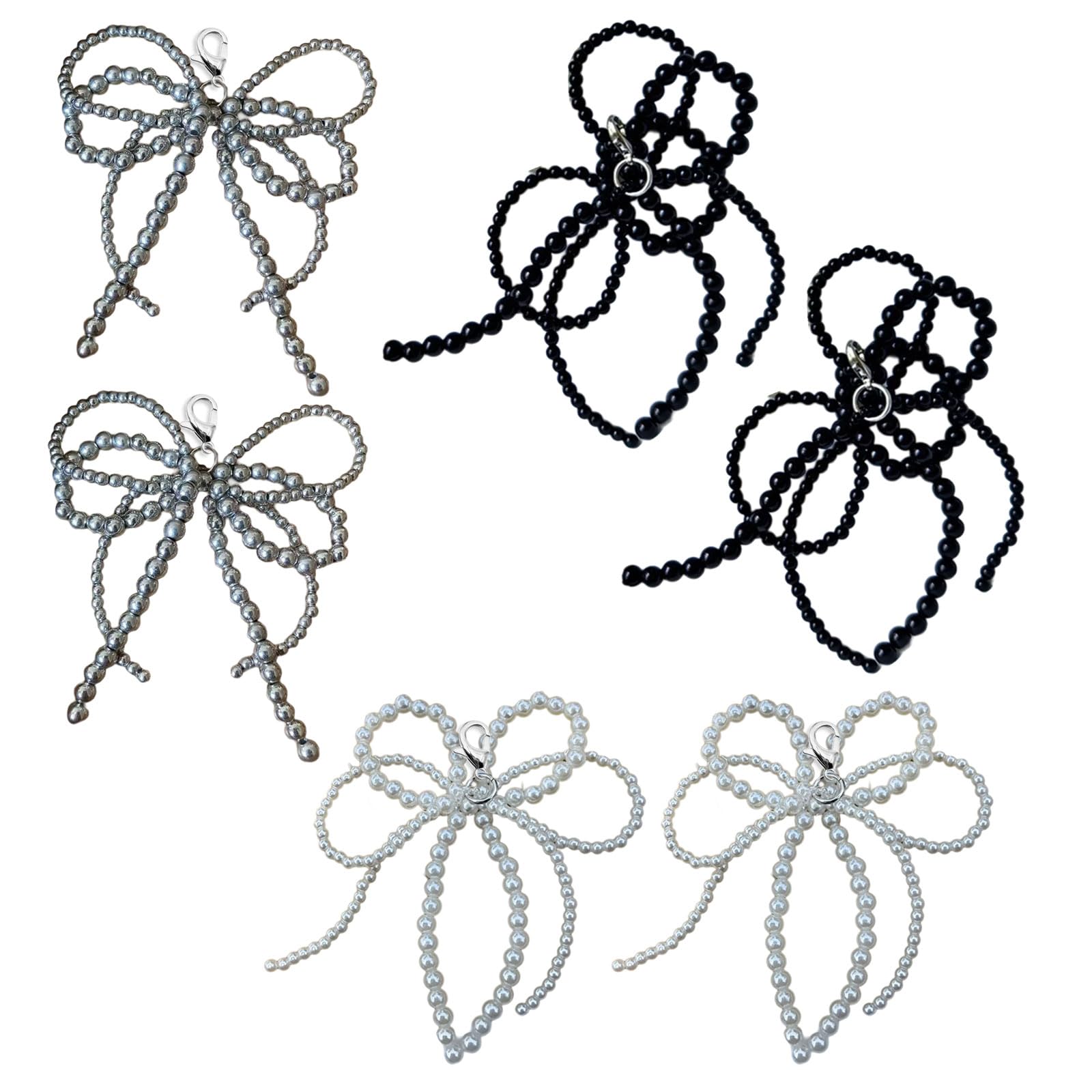 LEIQI 6Pcs Beaded Pearls Bowknot Shoe Buckles Stylish Butterfly Footwear Decorations Unique Shoe Accessories for Women