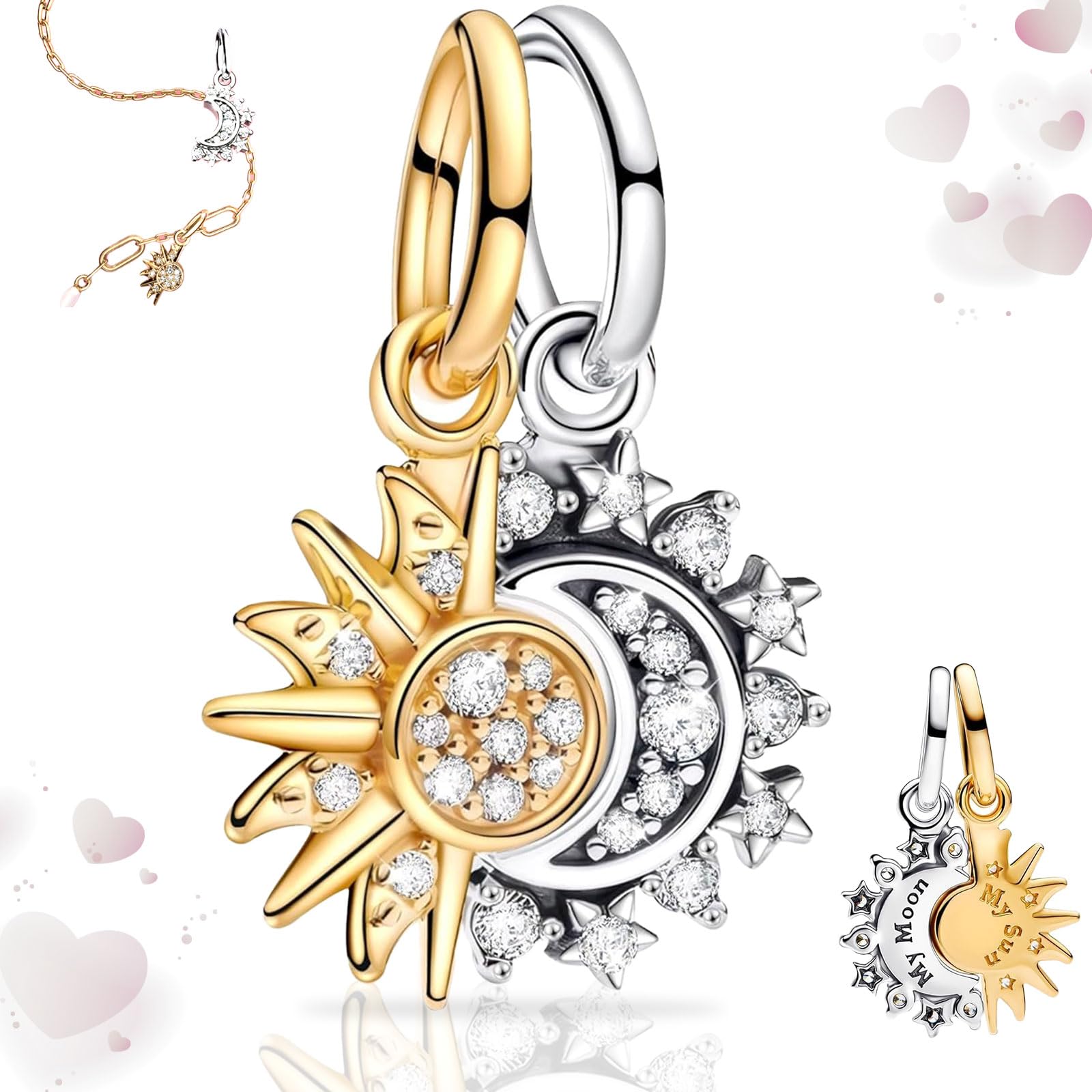 SoundZero Błyszczące słońce i księżyc Boże Narodzenie Charm, Love Beads Wisiorki, Pojedyncze wisiorki dla kobiet