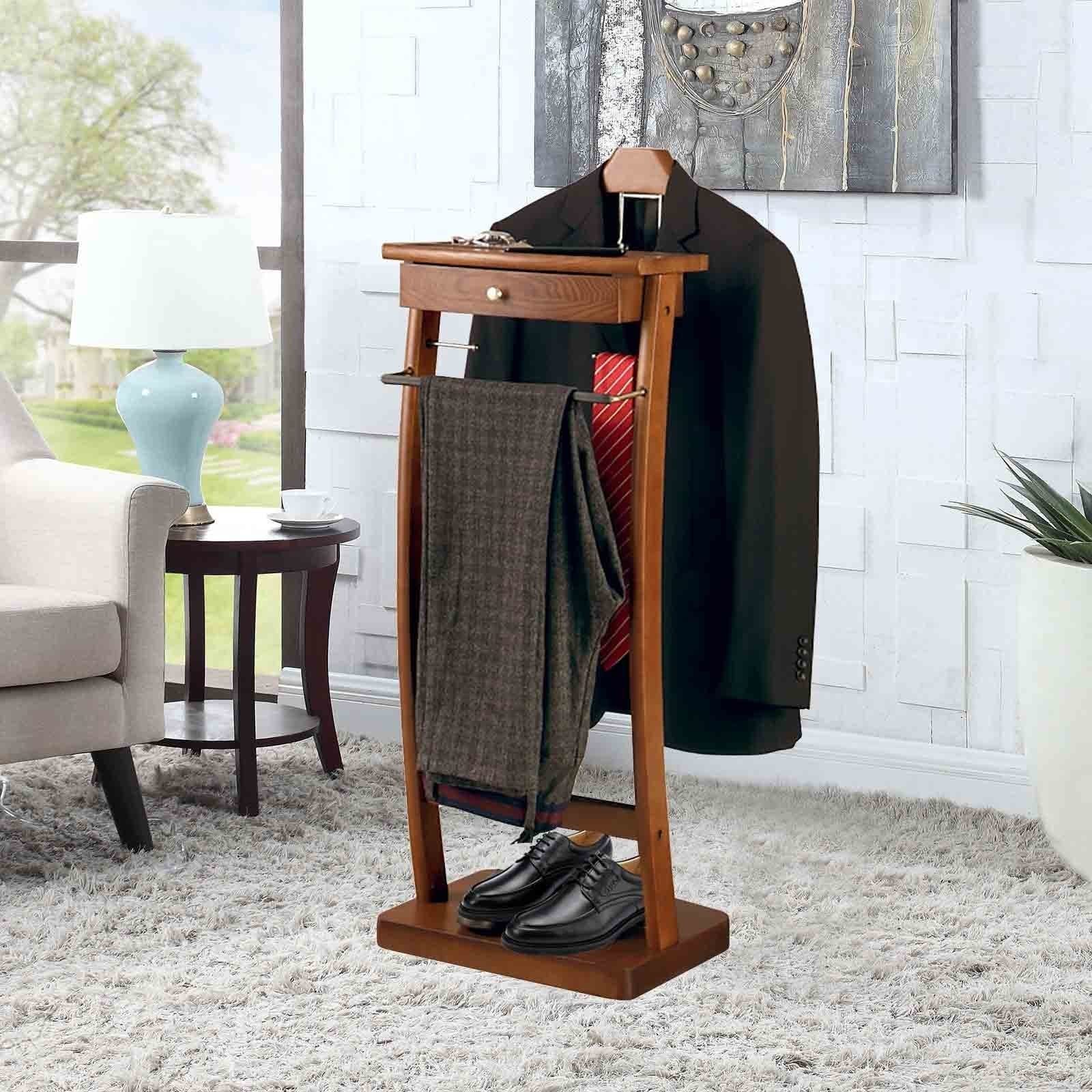 RajoNN Perchero de pie Perchero de pie Perchero de pie para Ropa, Perchero de Madera Maciza con estantes y cajones Perchero de pie para Ropa con Percha Ancha Curva y Zapatero
