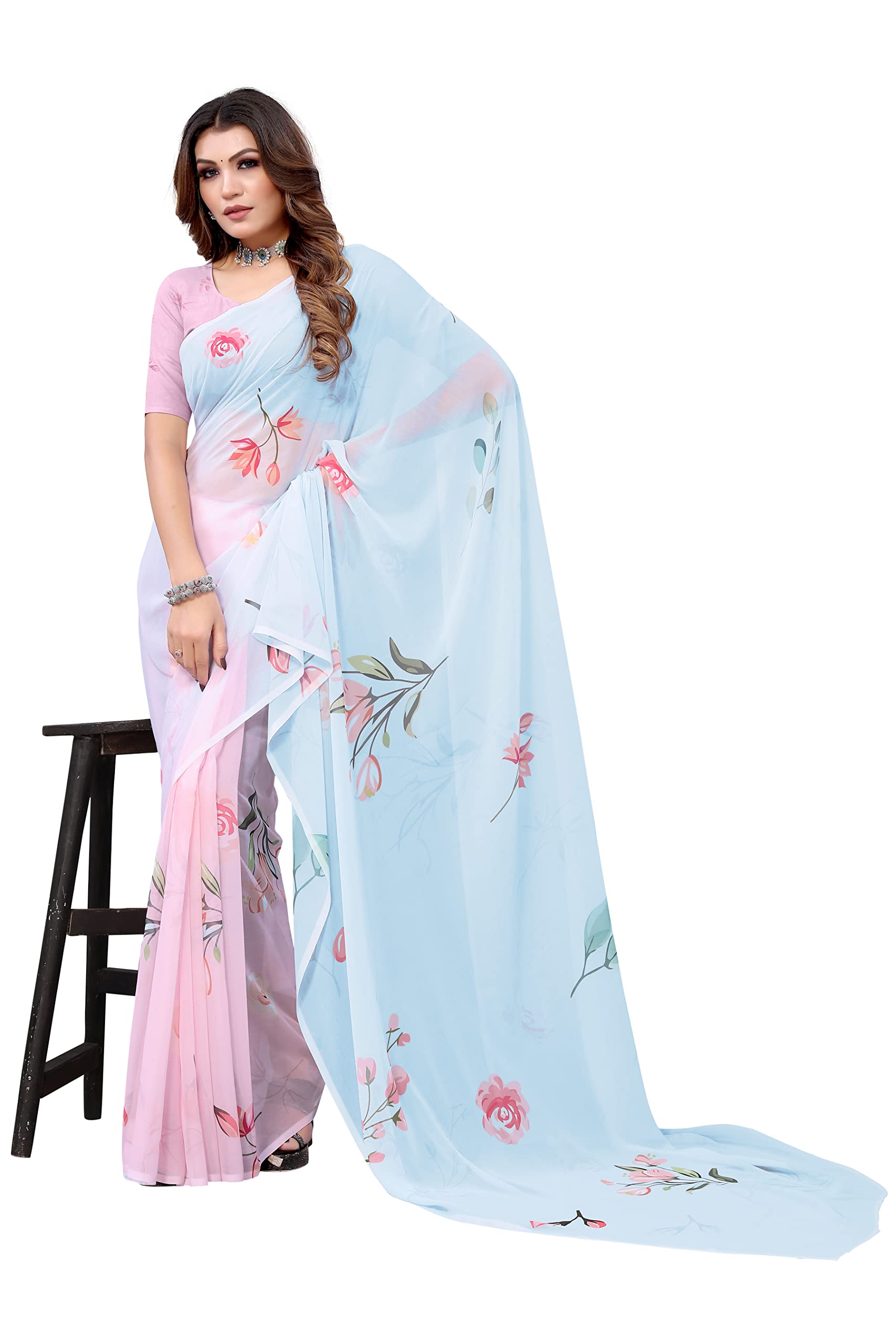 Trendy Store Women's Digital printed Saree With Running Unstitched Blouse Piece
