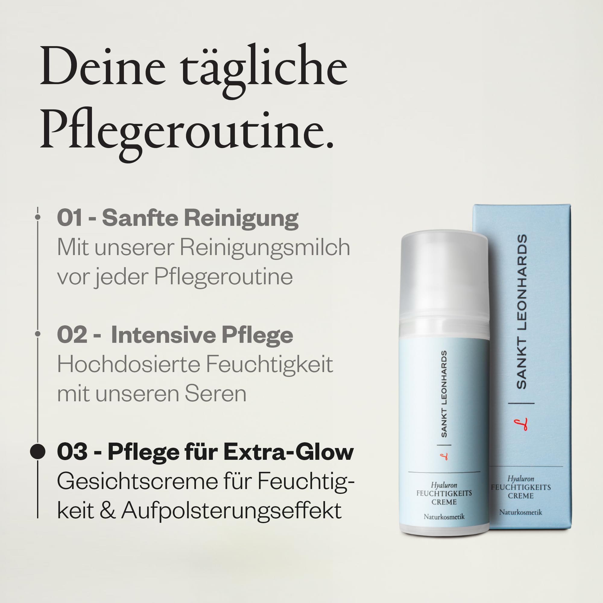 SANKT LEONHARDS - Hyaluron Feuchtigkeitscreme für das Gesicht - 50ml - für ein aufgepolstertes Hautbild & strahlenden Teint - mit Bio-Molke, Vitamin C, Hagebuttenkernöl & Nachtkerzenöl