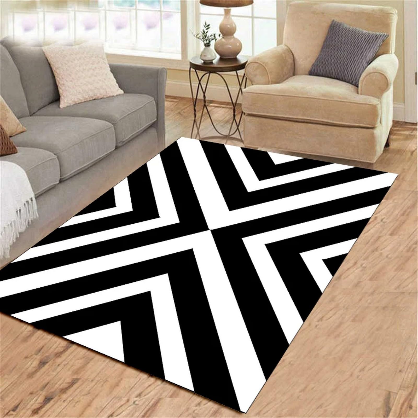 Tapis moderne résistant aux taches avec motifs géométriques abstraits 3D