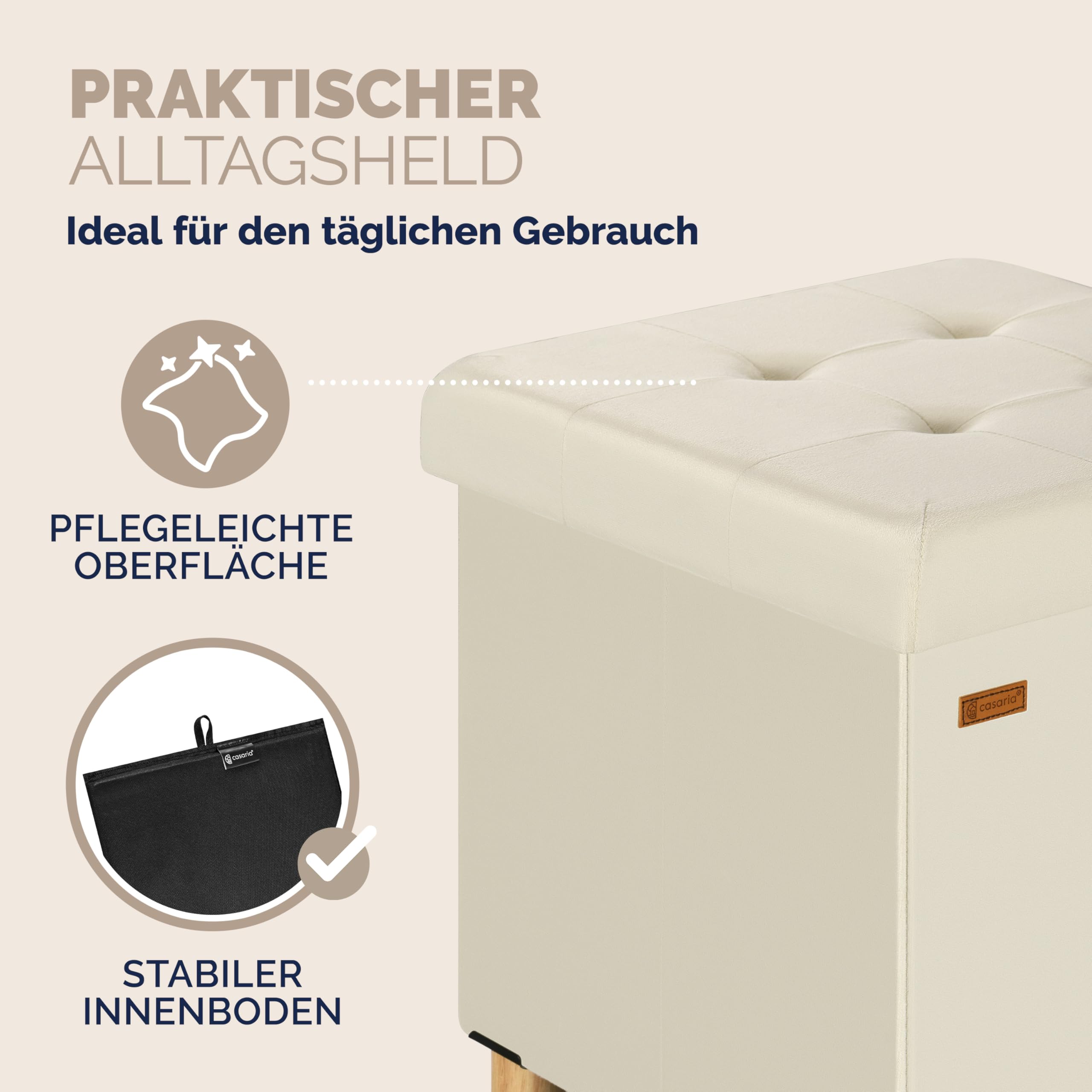 Casaria® Hocker mit Stauraum Samt Beige Faltbar inkl. Füßen 38x38cm 300kg Belastbarkeit Wohnzimmer Schlafzimmer Flur Sitzhocker Fußhocker Polsterhocker