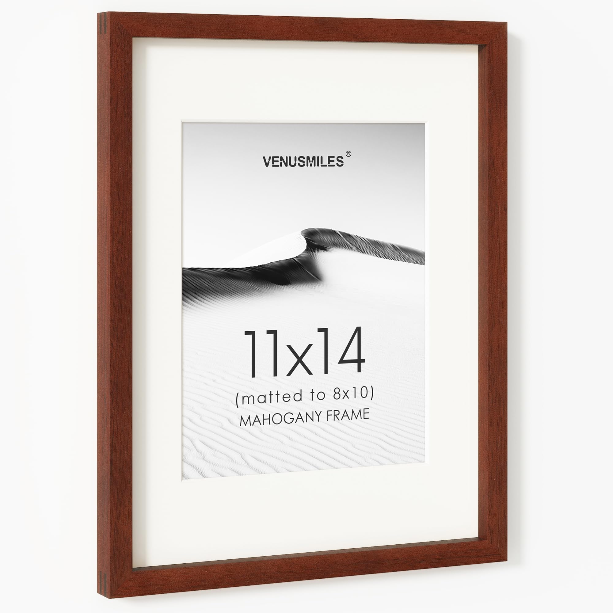 11x14 Picture Frame, USA-Sourced Natural Mahogany Wood Photo Collage Frame with HD Tempered Glass, Modern Simple 11 x 14 Wooden Frame Matted to 8x10, Vertical &amp; Horizontal Wall Hanging Display