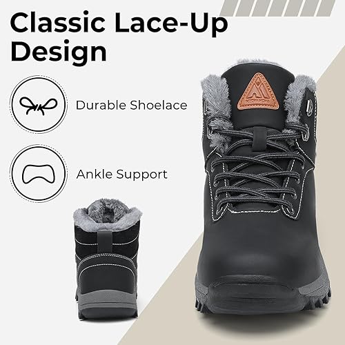 Miniatura 3 de Mishansha - Botas de senderismo, con forro de cuero, resistentes al agua y antideslizantes para hombre o mujer, hasta el tobillo, de invierno