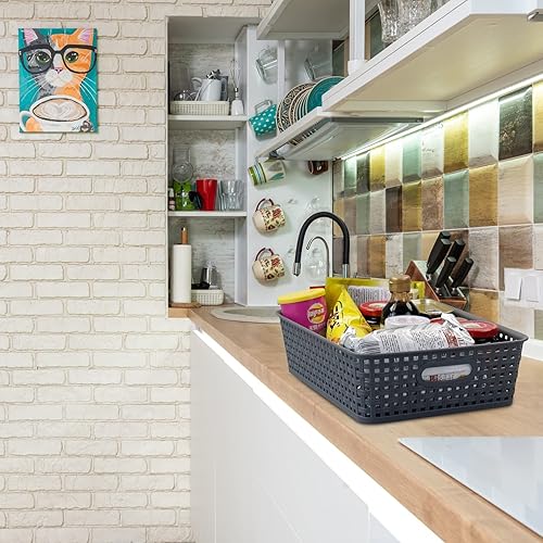 Miniatura 5 de Ucake Paquete de 4 bandejas de plástico para cesta de almacenamiento, cesta de papel poco profunda, color gris