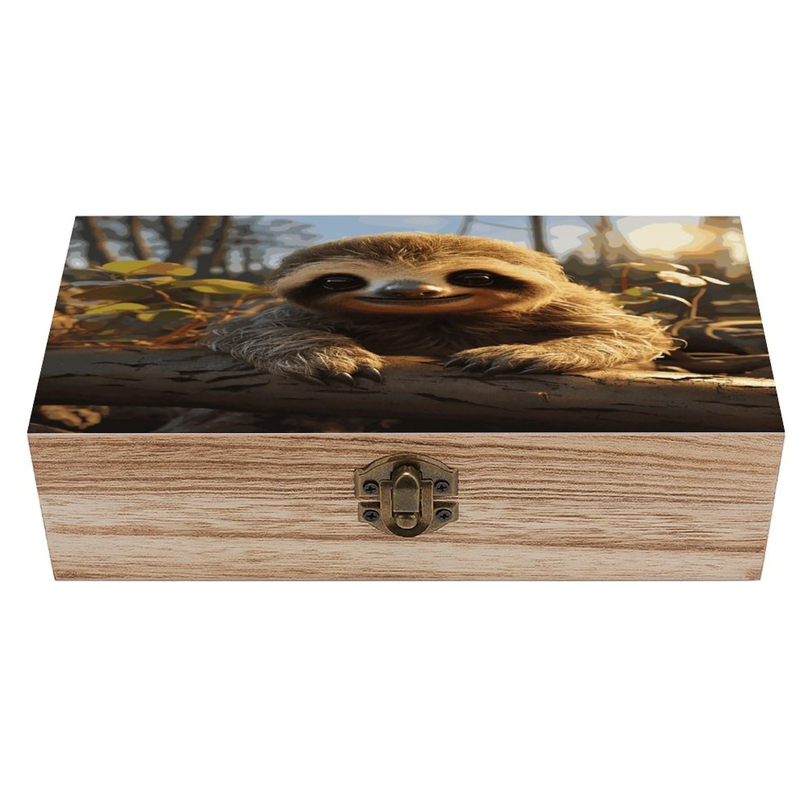 FekiLoot Cartoon Cute Sloth Wooden Box with Hinged Lid Vintage Storage Box Beautifully Wood Keepsake Boxes Jewellery Organiser & Trinket Holder Unique Gift Ideas for Men & Women