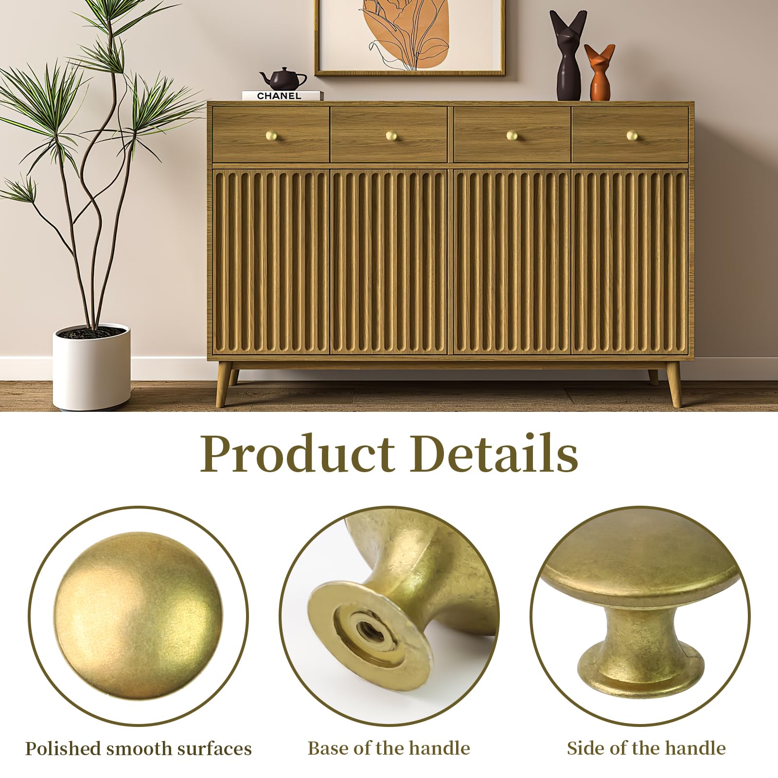 Parastar 12 PCS Antique Brass Door Handles, Round Brass Cupboard Handles with Screws, Vintage Door Knobs 3 * 2.1 CM - Image 4