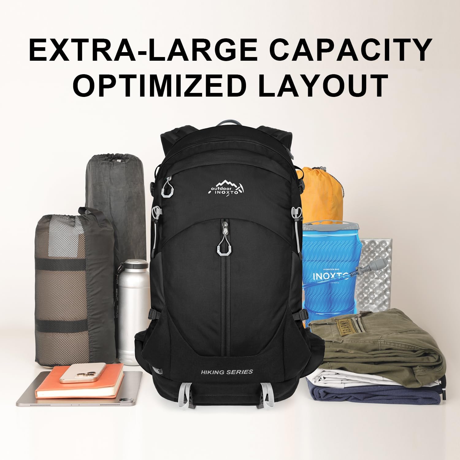 IX INOXTO Hiking Backpack, Camping Backpack, 30L Waterproof Hiking Daypack with 3L Water Bladder and Rain Cover (black)