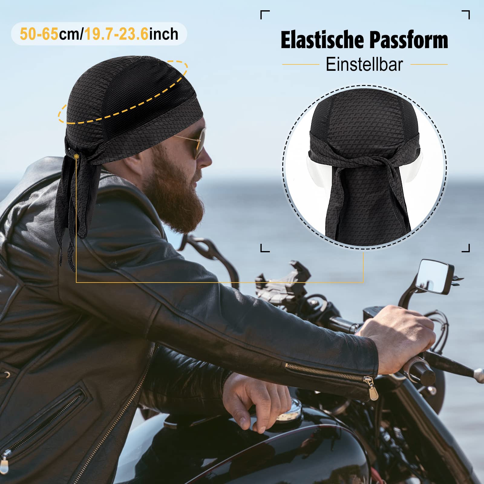 HASAGEI Bandana Cap da uomo e donna, bandana da motociclista, berretto da ciclismo sotto l'elasticità, traspirante e traspirante per il sudore Quick Dry Sports, copricapo estivo