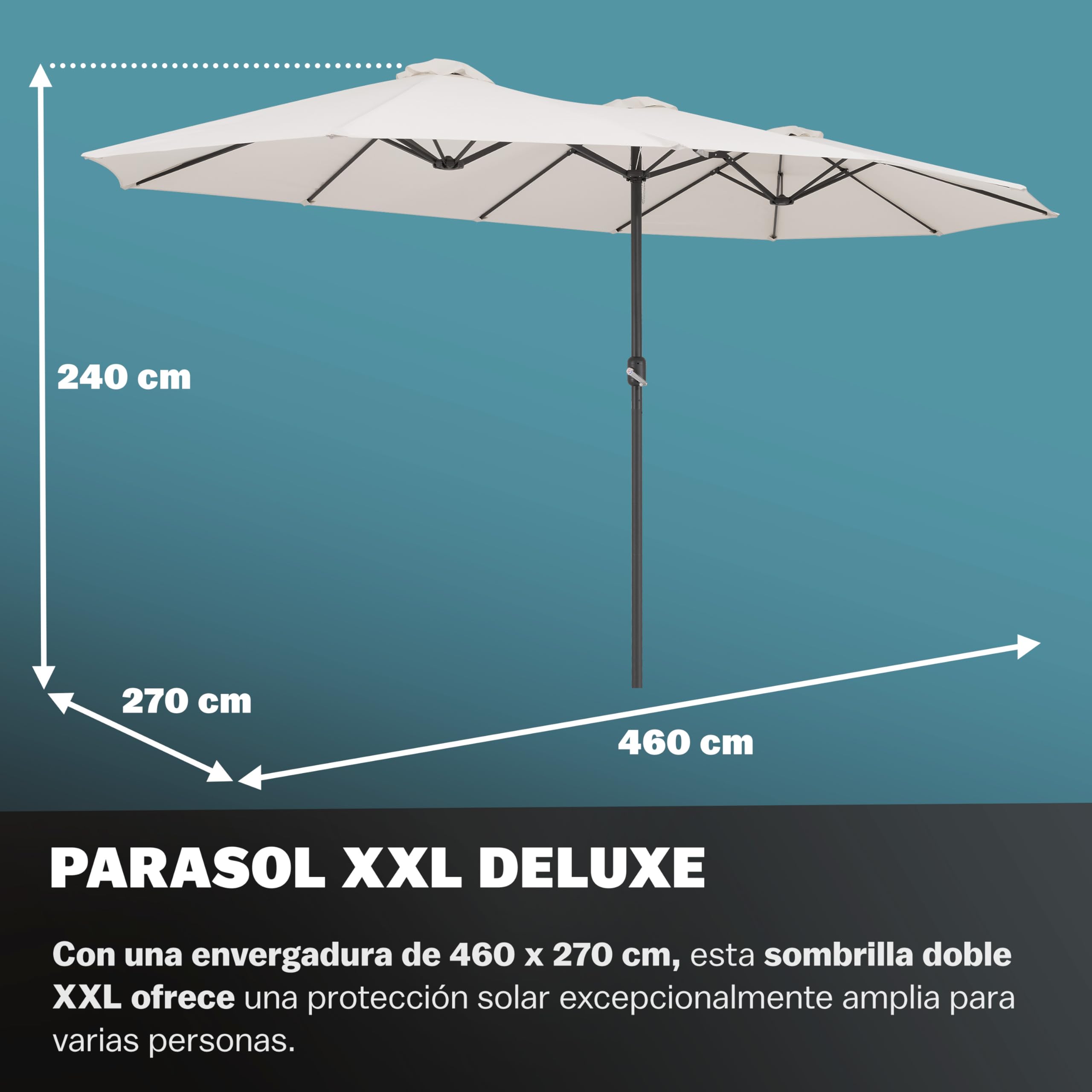 Kingsleeve® Sombrilla Grande Jardín 4,60x2,70 m Parasol Doble con Manivela Protección UV 80+ Resistente al Agua Ideal Exterior Patio Terraza Playa Piscina Balcón Incl. Funda Protectora Crema