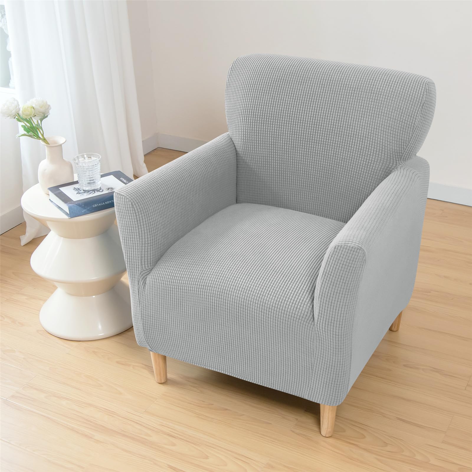 Copripoltrona Elasticizzato a 1 Posto, Copripoltrona Jacquard Club Lavabile Chesterfield Protettore for Poltrona for Divano Poltrona da Soggiorno(Gris)