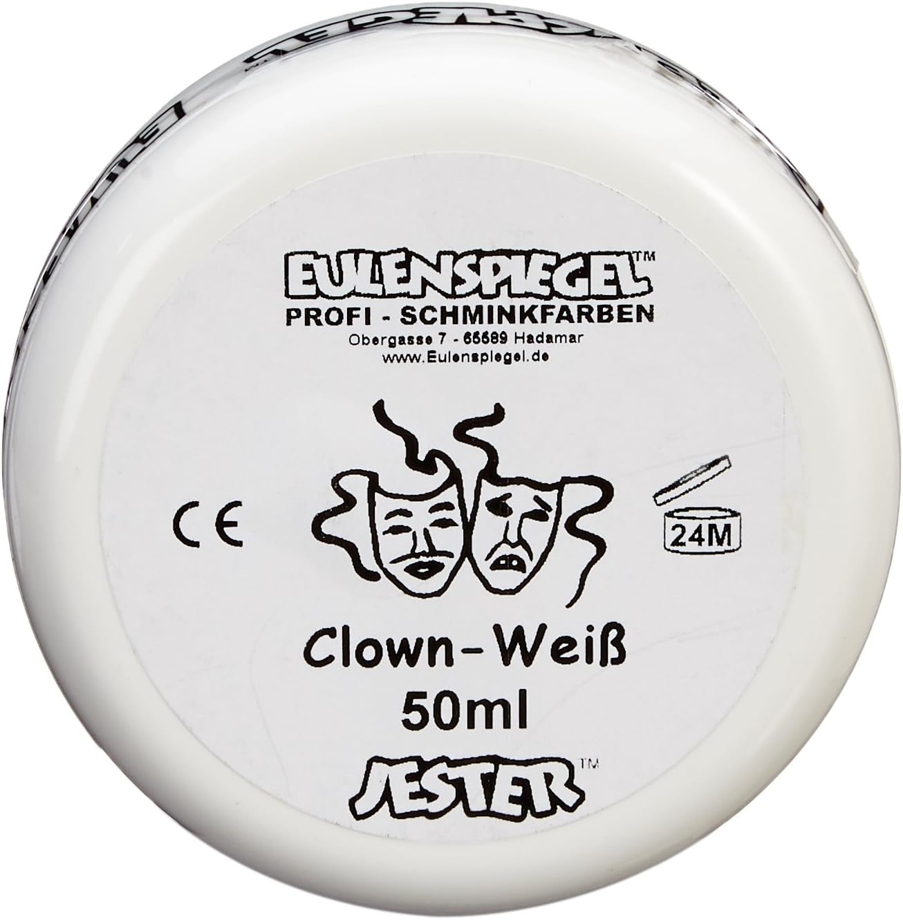 Eulenspiegel 500507 – clown white, 50 ml, cream makeup on fat basis