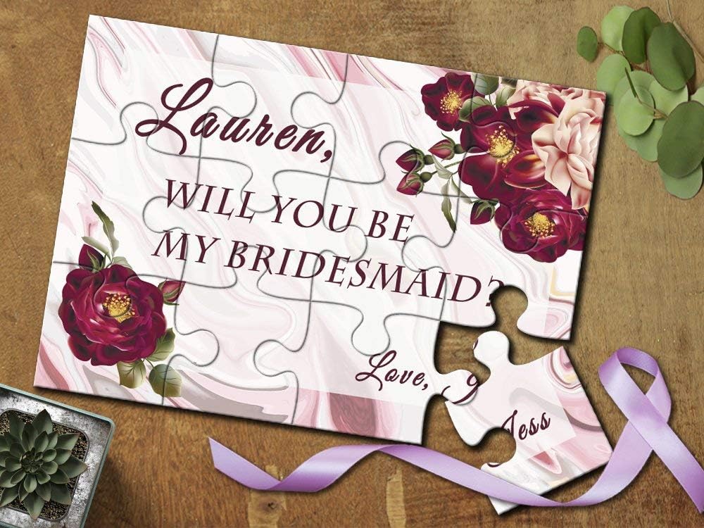 Will You Be My Bridesmaid Gifts, Burgundy and Marble Bridal Proposal, Bridesmaid Puzzle Proposal, Maid of Honor Puzzle Proposal Gift