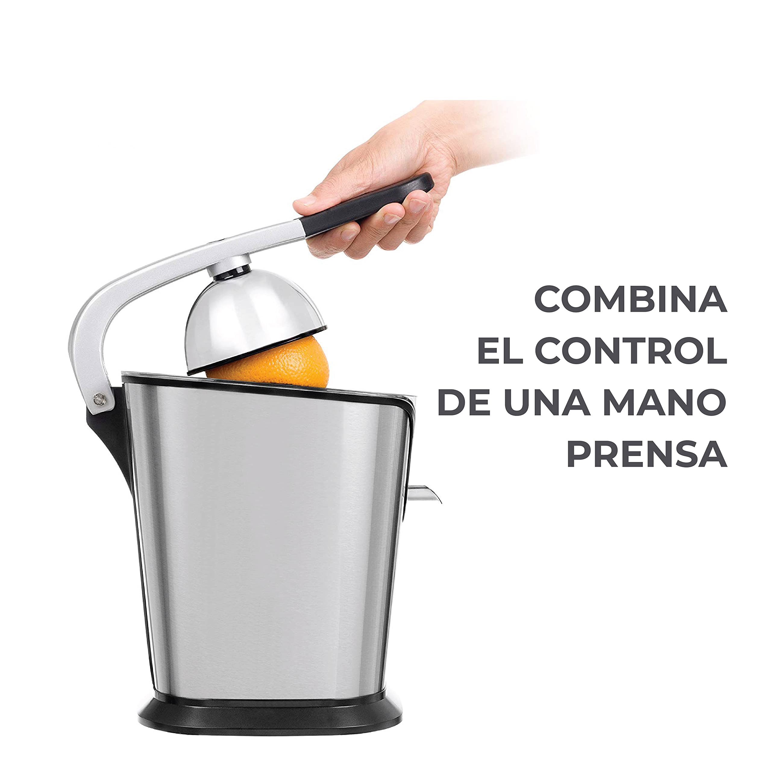 Muller Kitchen MK-6051 - Exprimidor eléctrico (motor de 160W, INOX filtrar, incluye 2 tamaños de cono, con brazo de palanca)