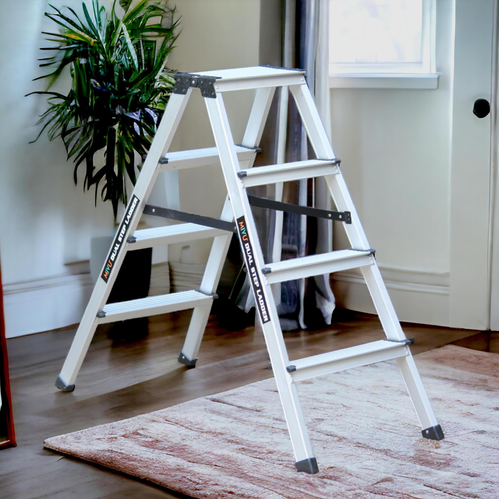 Mivu 4steps Premium Anodized Dual Aluminium Step Ladder with Both Side Steps for Home & Office Use | Made in India | 5 Years Warranty | Both Side Steps Foldable Aluminium Ladder (B0CS6MLWJ7) Amazon Price History, Amazon Price Tracker