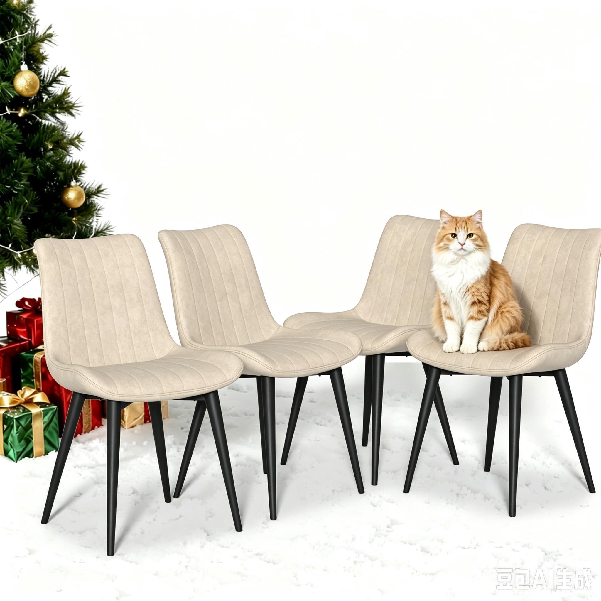 JMGJOY Beige Dining Chairs Set of 4, Modern Faux Leather Upholstered Dining Room Chairs with Sturdy Metal Legs, Mid-Century Style Comfortable Seating for Kitchen, Living Room, Office, and Dining Room — image 1