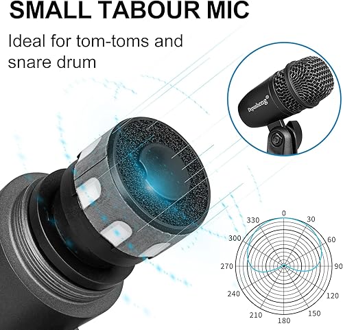 Miniatura 3 de Depusheng Juego de micrófonos de batería de 5 piezas con 3 micrófonos de percusión dinámicos y 2 micrófonos de percusión de condensador, ideal para