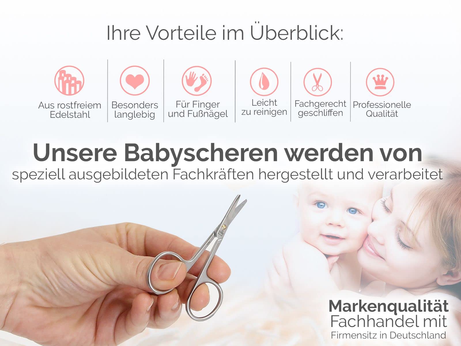Babyschere Kinder-Nagelschere gebogen mit abgerundeten Enden für Babys und Kleinkinder Rostfreier Edelstahl Extra Kleine Maniküre Pediküre Schere für eine präzise Nagelpflege für Hände und Füße 8 cm