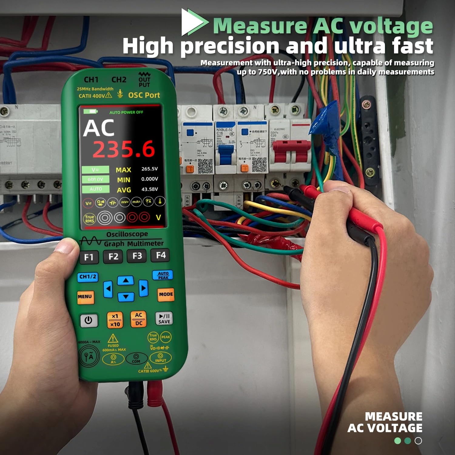 4 in 1 Tragbares Oszilloskop Digital Multimeter + Funktion Dual Channel Automatic Signal Generator Osciloscópio Tools Graftester Stromprüfer (O7 25 MHz)