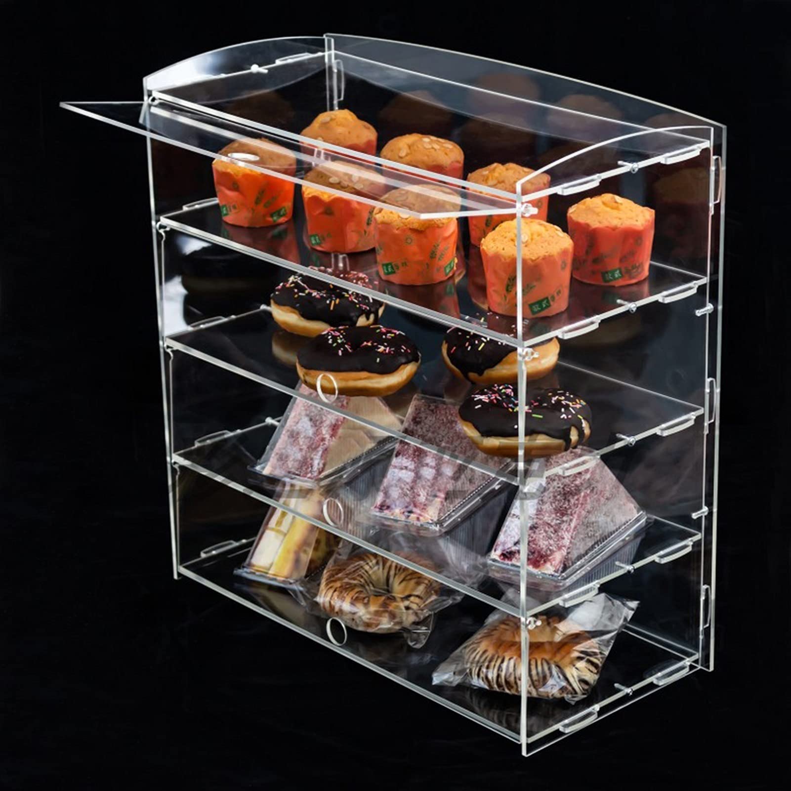 Vetrina per pasticceria, cupcake, ciambelle, panetteria, pasticceria, formaggio, torta, cibo, hotdog, in acrilico trasparente (dimensioni: 2 ripiani)