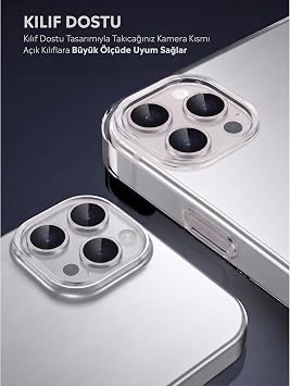 Babilden iPhone 14 Pro Max İle Uyumlu Kamera Lens Koruyucu Alüminyum Alaşım Çerçeveli Tempered Glass (Gümüş)