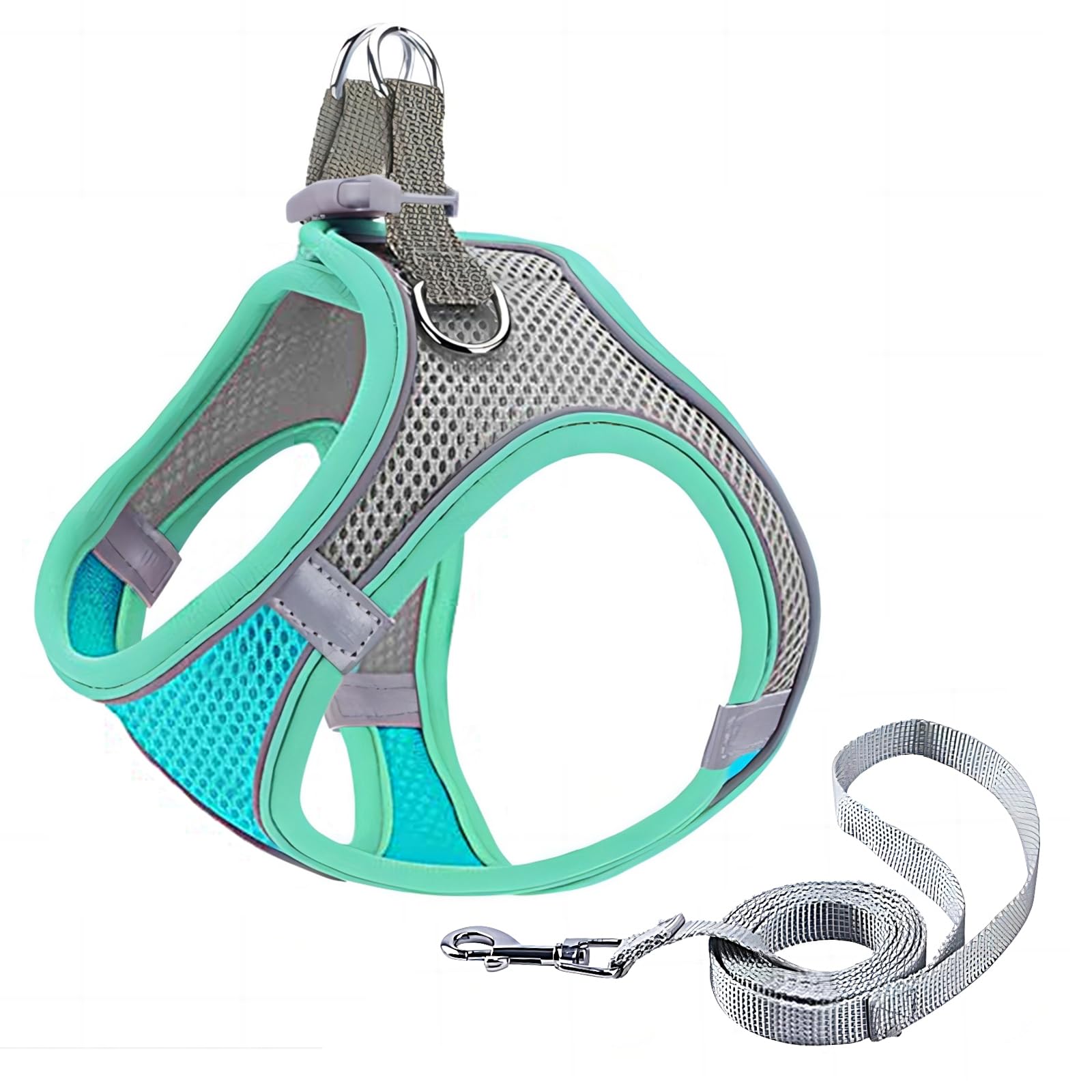 GIAPINST Arnés para Perros, Correas para Chalecos para Mascotas Ajustables, con Mallas Transpirables y Tiras Reflectante, para Perros y Gatos Pequeños y Medianos (S, Verde-Gris)