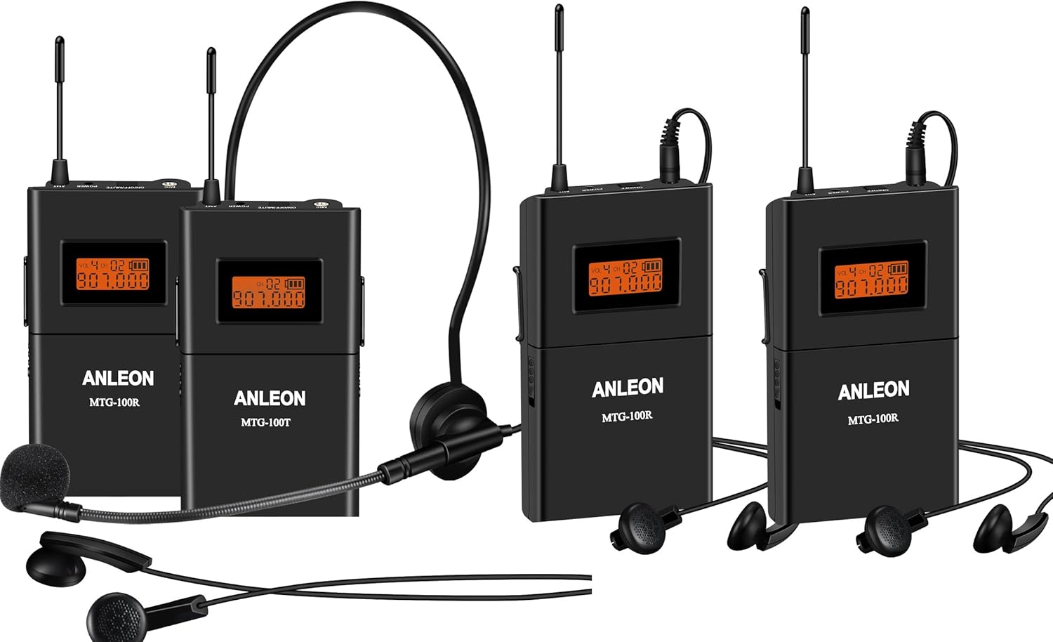 ANLEON Tour Guide Systems For Tour Guides, Teachers, Coaches,Simultaneous Interpretation,Church Translation System Wireless 915Mhz ( 1 Transmitter and 3 Receivers)