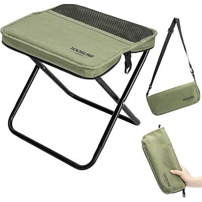 Portable Folding Camp Stool with 2 Side Pockets, Lightweight Foldable Camping Stool for Adults, Backpacking Travel Fishing Stool, Compact Folding Seat Collapsible Purse Chair (Green)