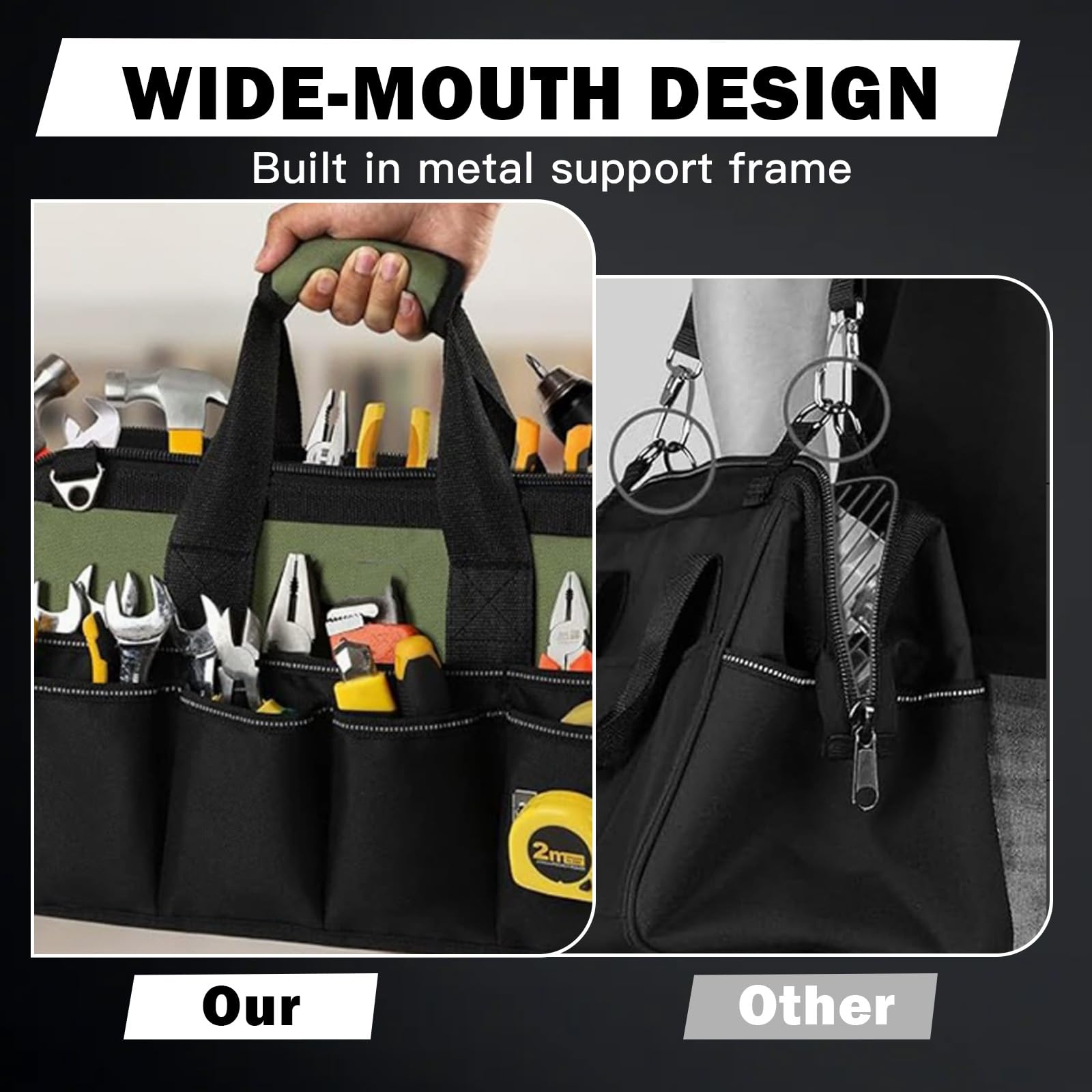 Bolsa de herramientas profesional con 21 compartimentos, 40 x 20 x 24 cm, bolsa de herramientas de jardín, bolsa de almacenamiento para mecánicos, electricistas, carpinteros — view 6