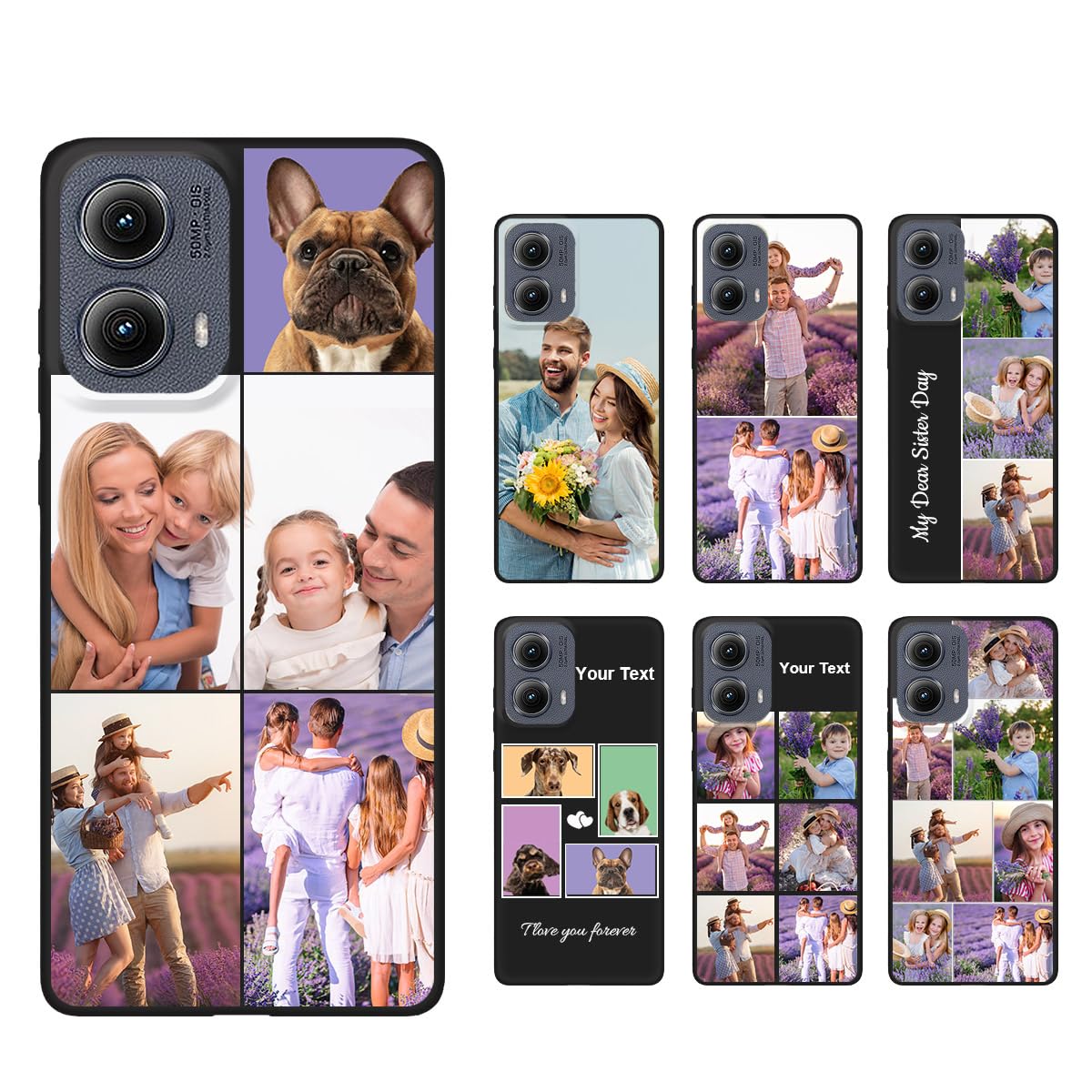 Custom Phone Case for Motorola Moto Edge 2024,Personalized 5 Photos Text Name Phone Case Customized Pictures Anti-Scratch Soft Protective TPU Black