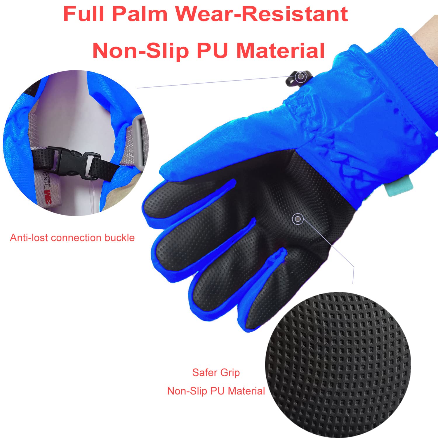 OCUhome Kids Winter Gloves Waterproof Snow Gloves Unisex Warm Full
