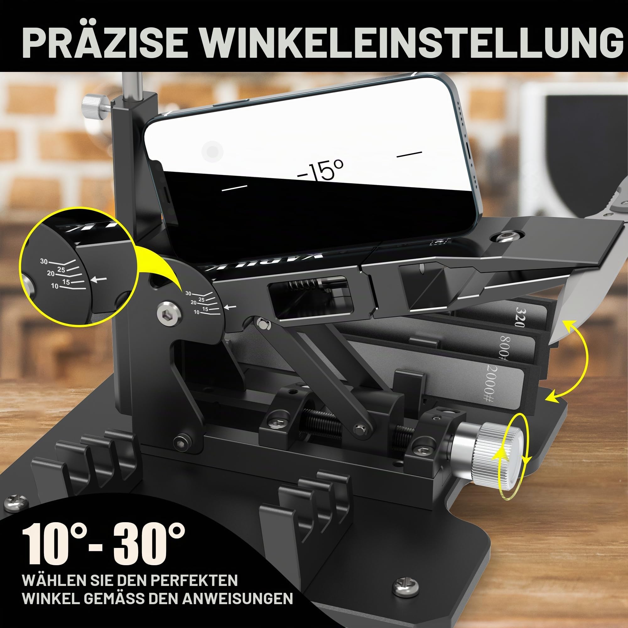 GEN2 Präzisions-Messerschärfsystem, Aluminium Design | Robuste Aluminium-Konstruktion, 320#/800#/2000# Diamantplatten, Professionelles Schärfen Für Küchen-, Jagd- & Angelmesser