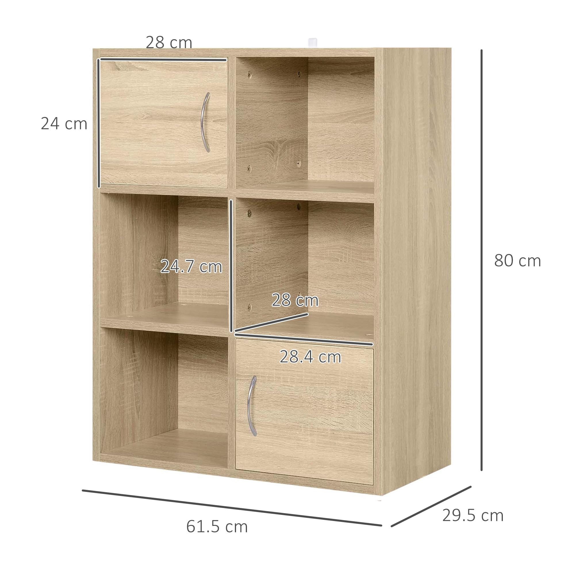 HOMCOM Libreria Scaffale in Legno con 3 Ripiani e 2 Ante, 61.5x29.5x80cm