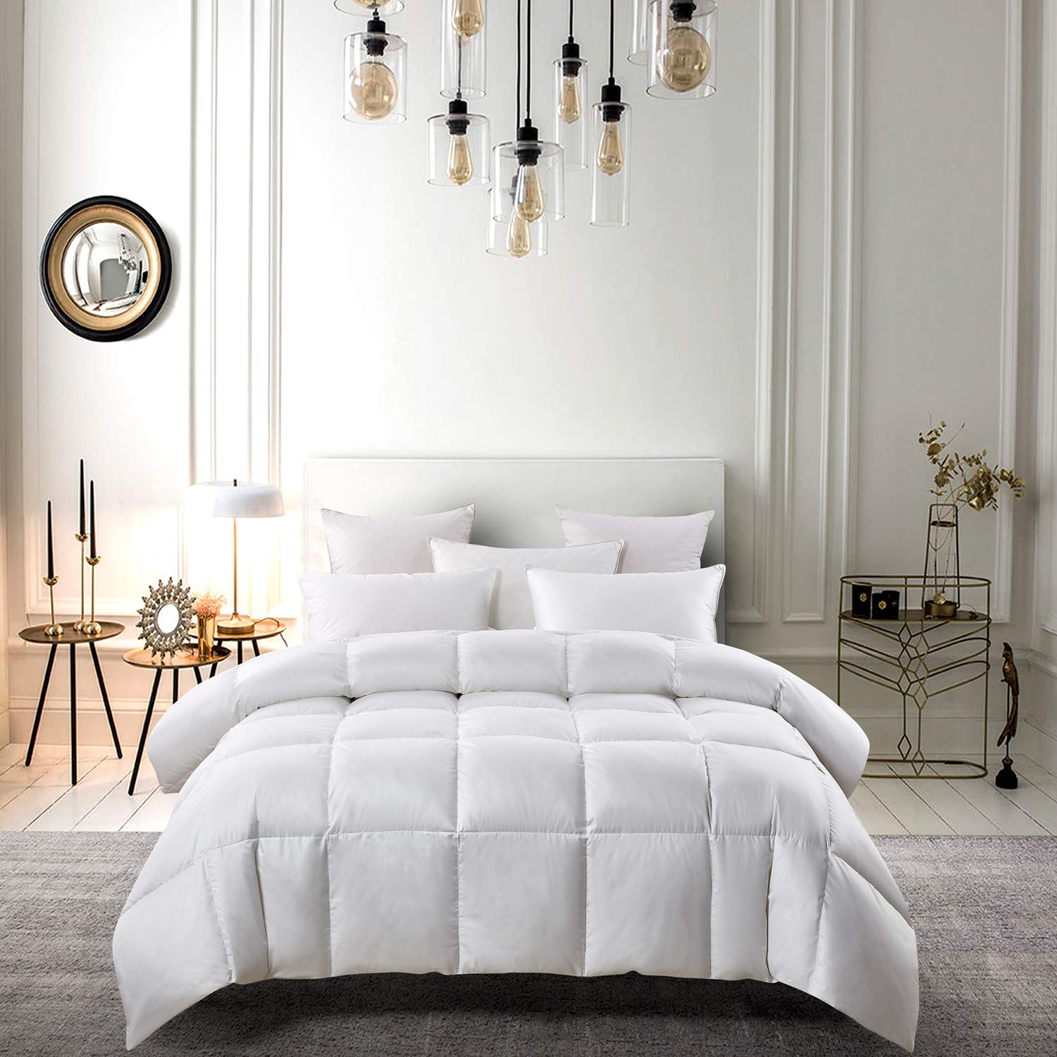 Serta Down Fiber Comforter Twin Size-Extra Warmth Duvet Insert, Luxury Fluffy Bed Comforter 100% Cotton 300 Thread Count Shell, Down Feather Fiber 500 Fill Power with Corner Taps, White 68x90inch
