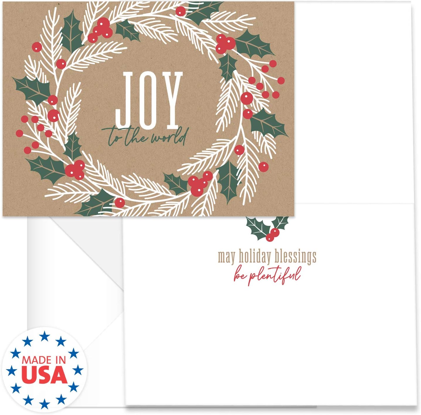 Canopy Street Kraft Look Holiday Cards / 24 Cards With White Envelopes/Rustic 4 5/8" x 6 1/4" Christmas Note Cards / 6 Festive Winter Designs