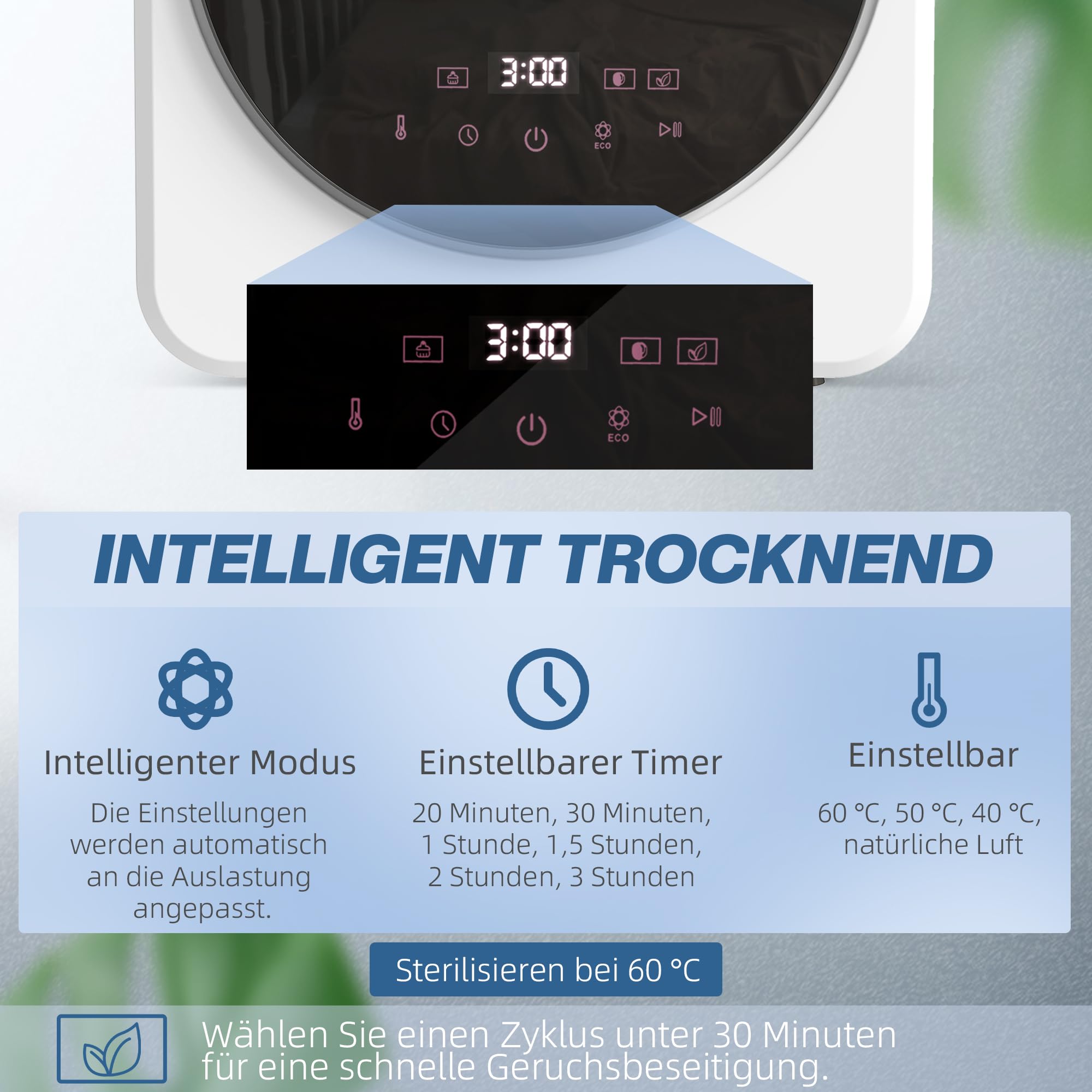 HOMCOM Mini Wäschetrockner mit einstellbarem Timer 800 W 4 kg bis zu 60℃, Freistehend, Stapelbar, Wandmontierbar Ablufttrockner mit Edelstahltrommel und Touch-Anzeige Trockner für Kleidung Weiß