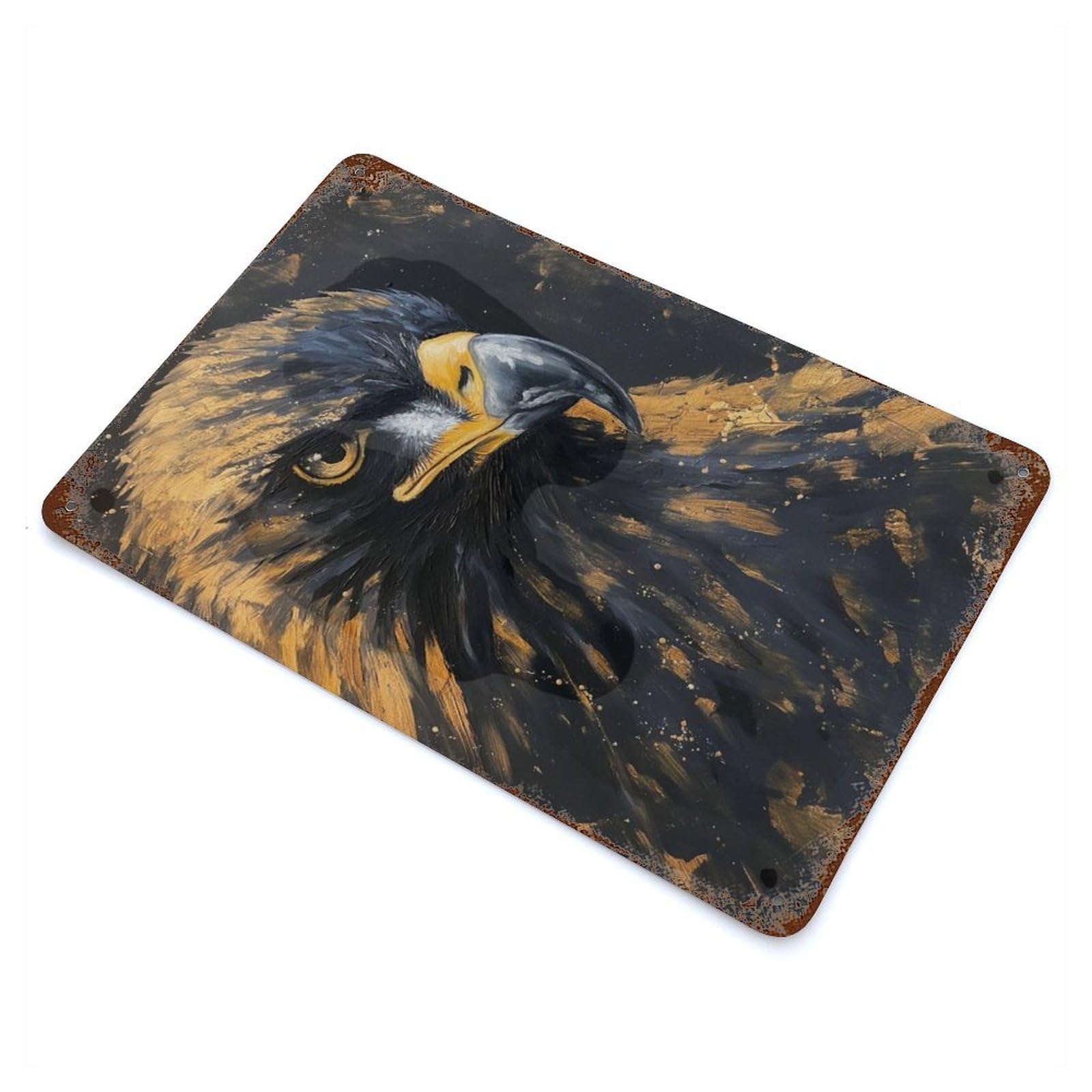 Decorative Tin Sign Gold Black Eagle Painting 11.8"x7.9", Novelty Wall Decor for Shed, Workshop And Garage Wall Decor