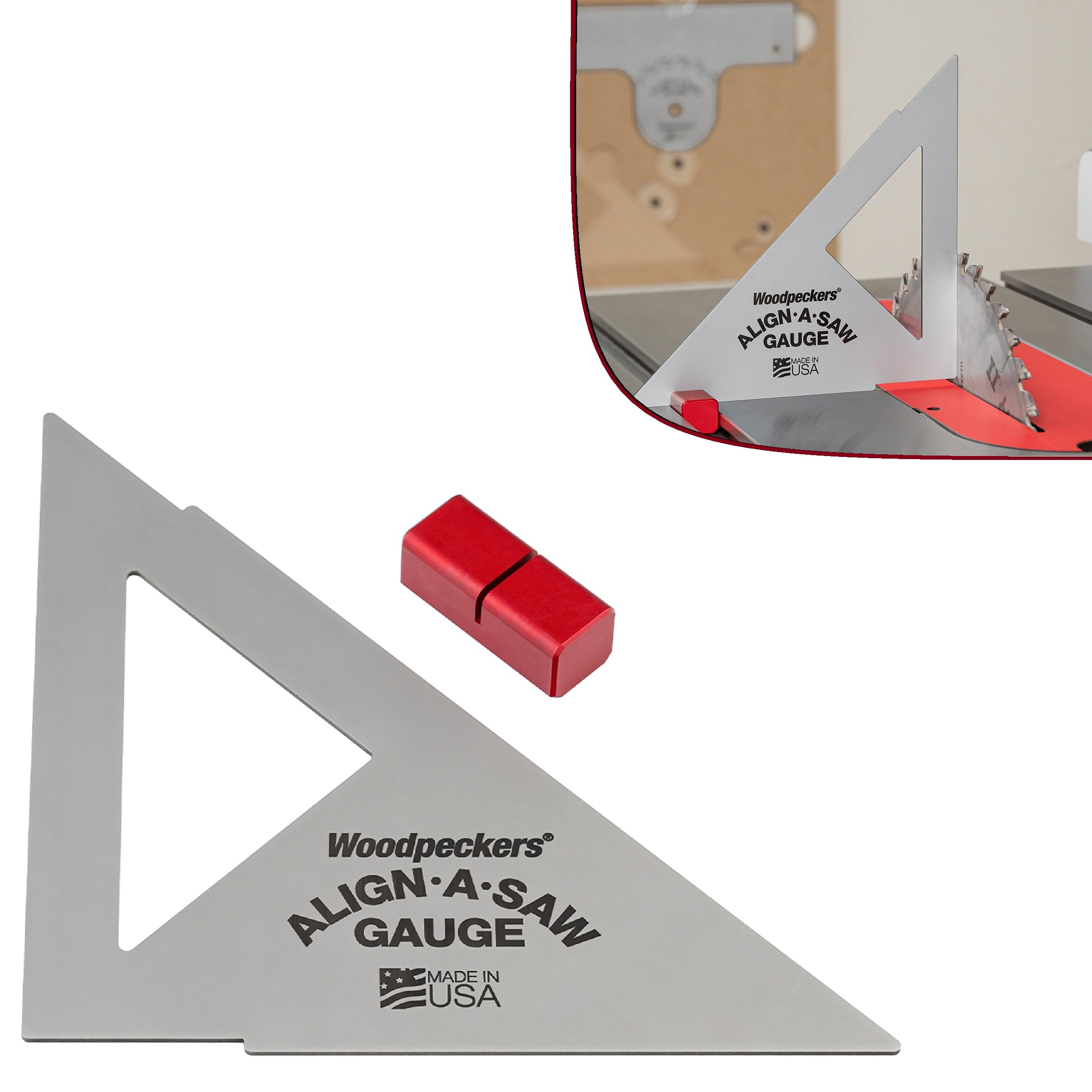 Woodpeckers Align-A-Saw System, Table Saw Alignment & Setup Tool, Saw Plate, Saw Gauge & Miter Slot Base