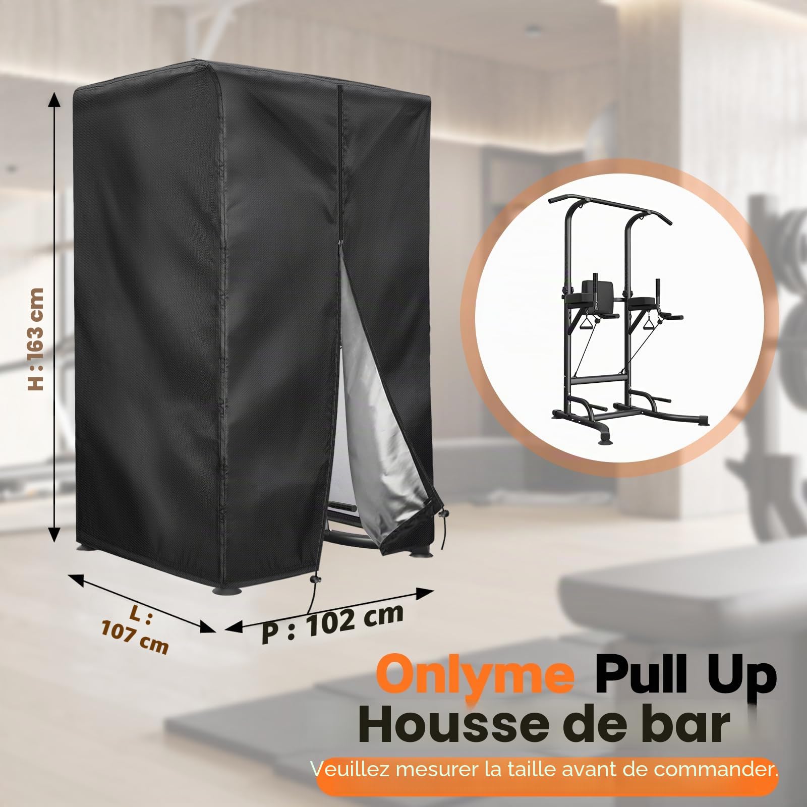 Onlyme Housse de protection étanche à la poussière pour station de dips à la maison, salle de sport, intérieur et extérieur Noir