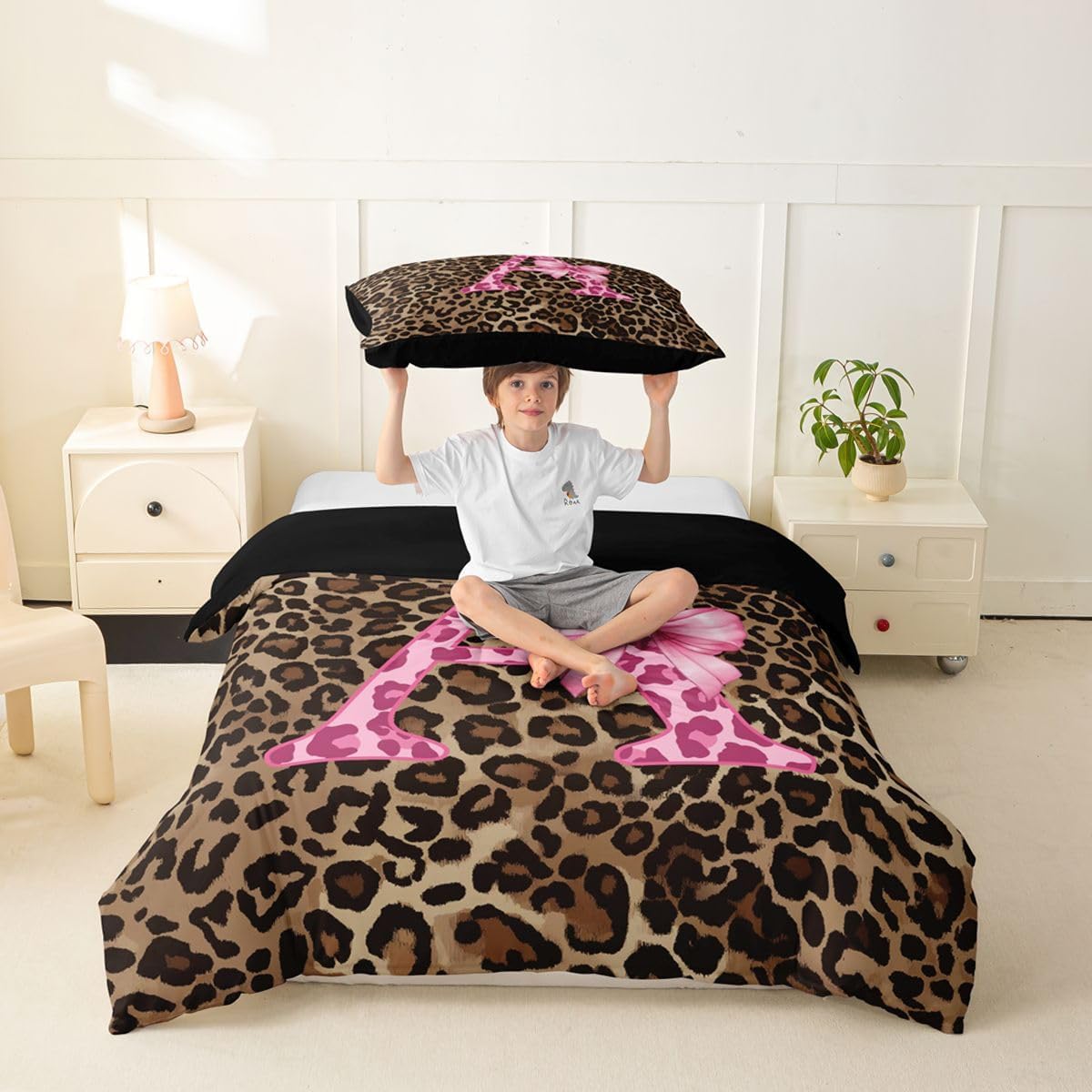 Erosebridal Initial Letter A Leopard Print Duvet Cover Toddler Size