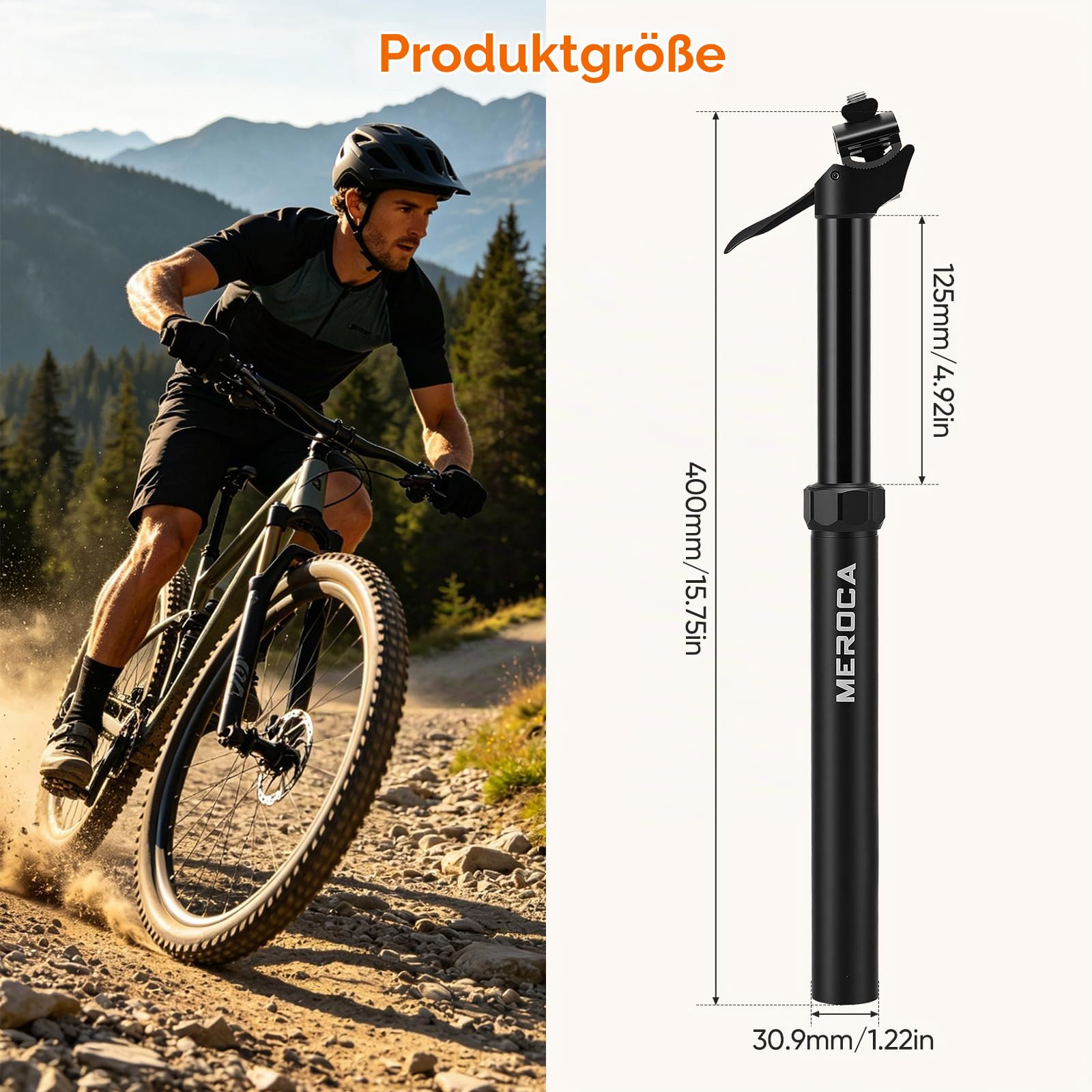 Hydraulische Dropper Sattelstütze Höhenverstellbar - Teleskopsattelstütze für Mountainbike MTB - 30,9mm / 31,6mm Rohrdurchmesser, Aluminiumlegierung, 400mm Gesamtlänge mit 100/125mm Hub