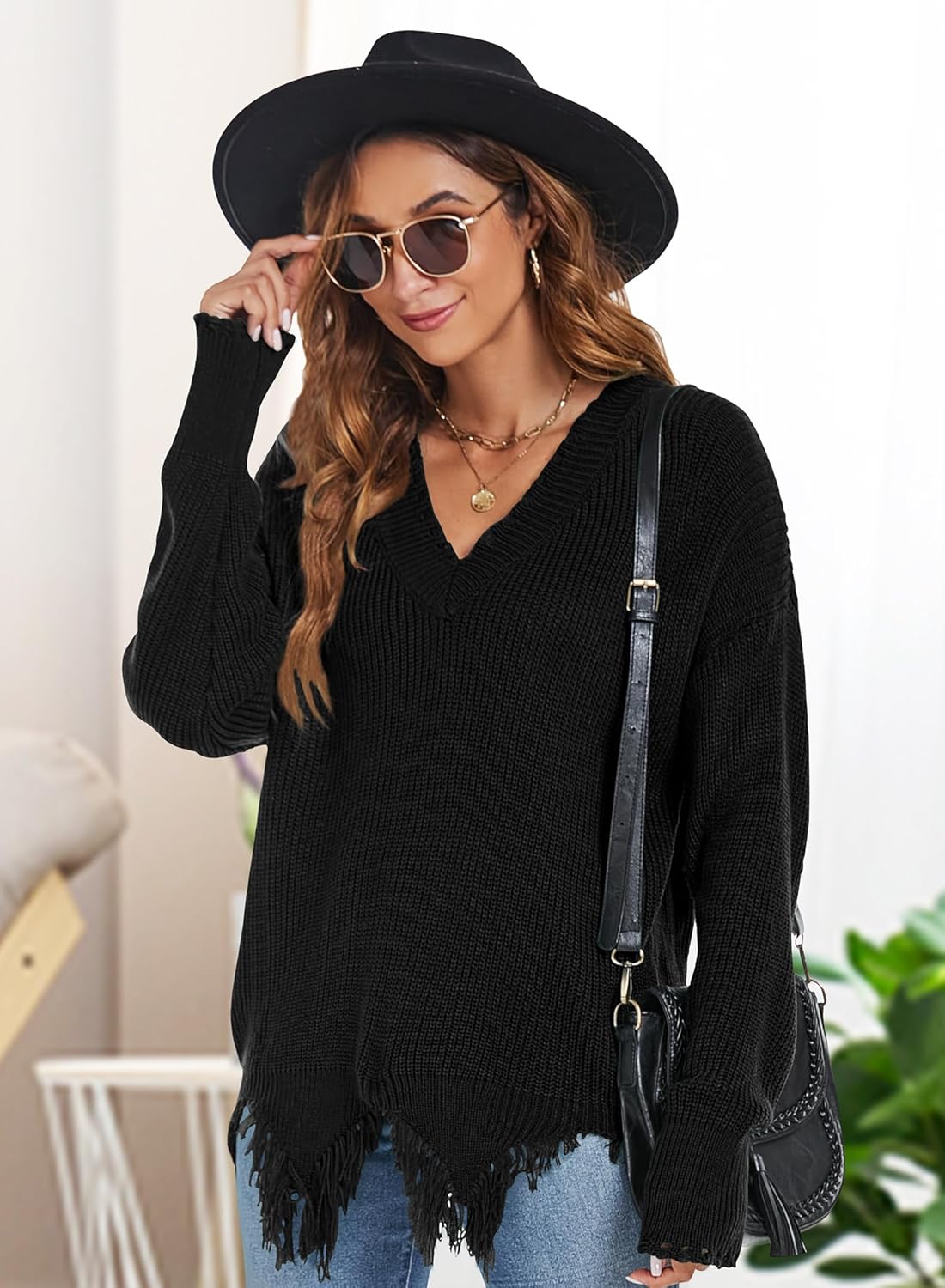 RANPHEE Womens Slouchy Long Sleeve Sweaters Fall Off The Shoulder Cute Baggy Pullover Sweater - Image 4