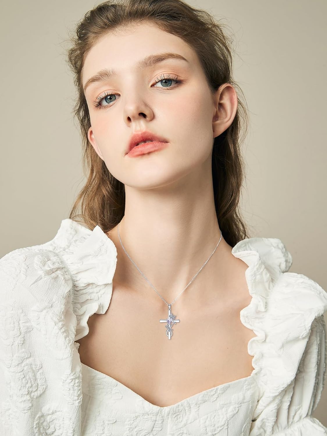 Seiyang Butterfly/Dragonfly Cross Birthstone Necklace 925 Sterling Silver Butterfly/Dragonfly Cross Pendant Necklace with 12 Months Birthstone Trendy Anniversary Jewelry Gift for Women Her - Image 2