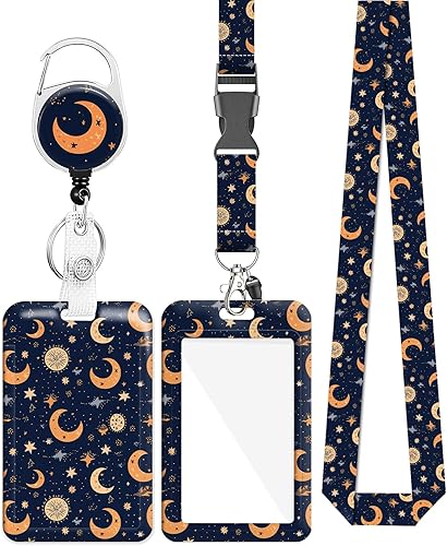 Portatarjetas retráctil con cordón y carrete de llavero, protector de identificación vertical de cielo estrellado para estudiantes de escuela regalo