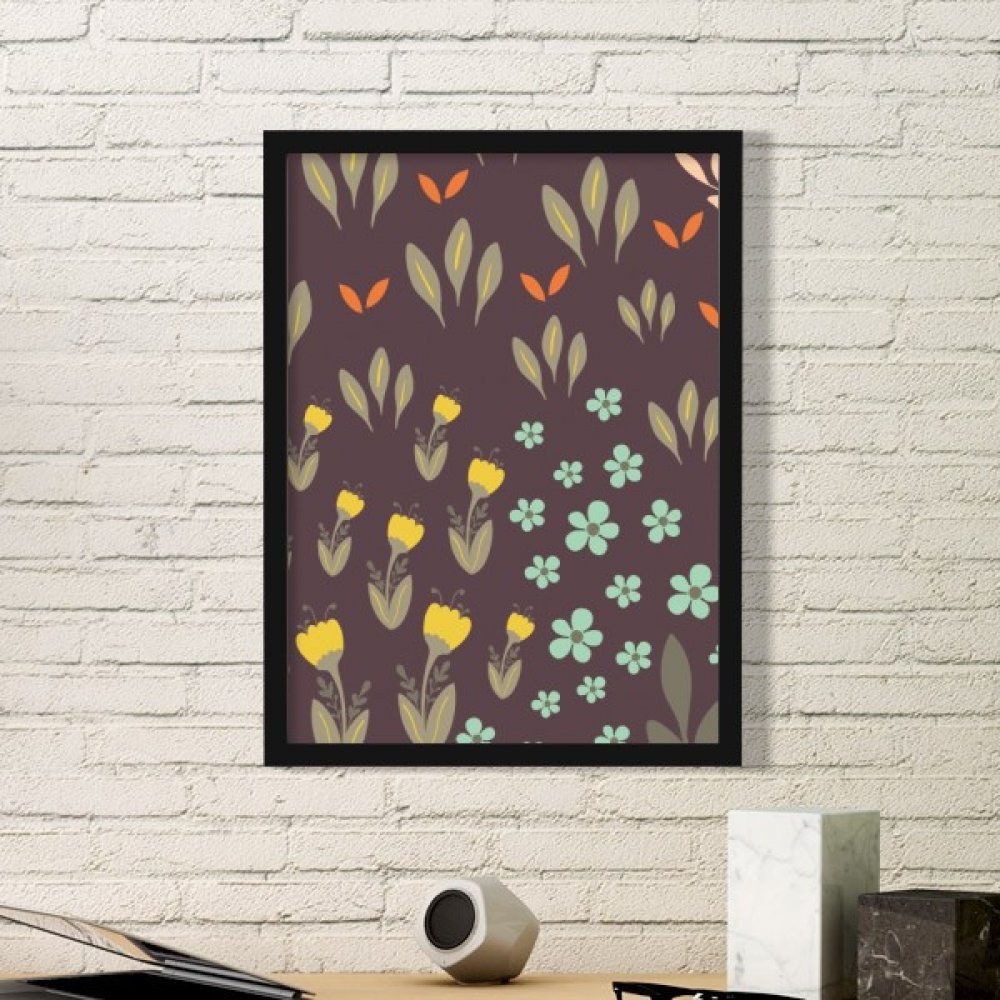 Cadre photo rectangle en bois noir avec peinture de fleur marron