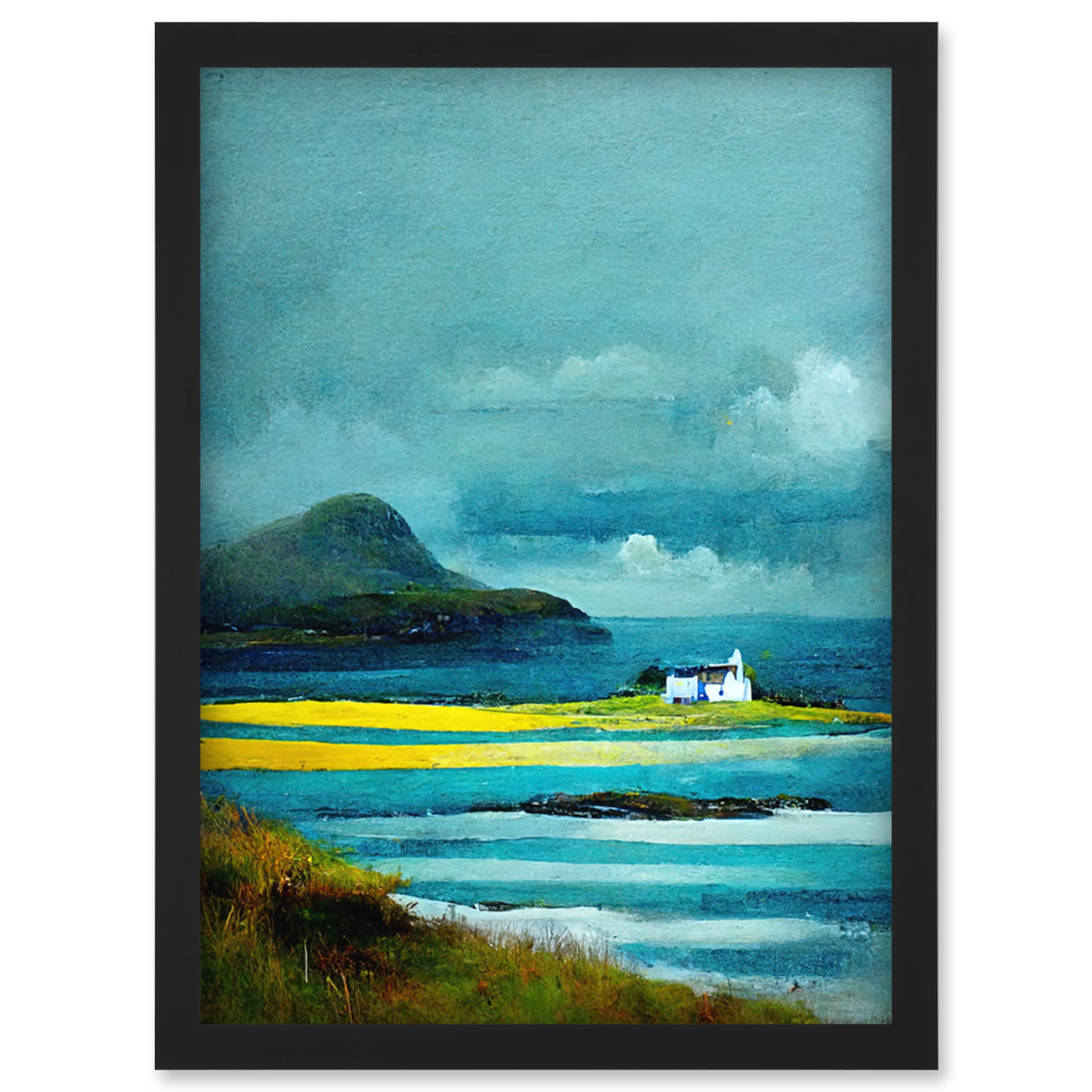 Artery8 Isle of Harris White Crofters Cottage Scotland Seascape Artwork - Framed Wall Art Print A4