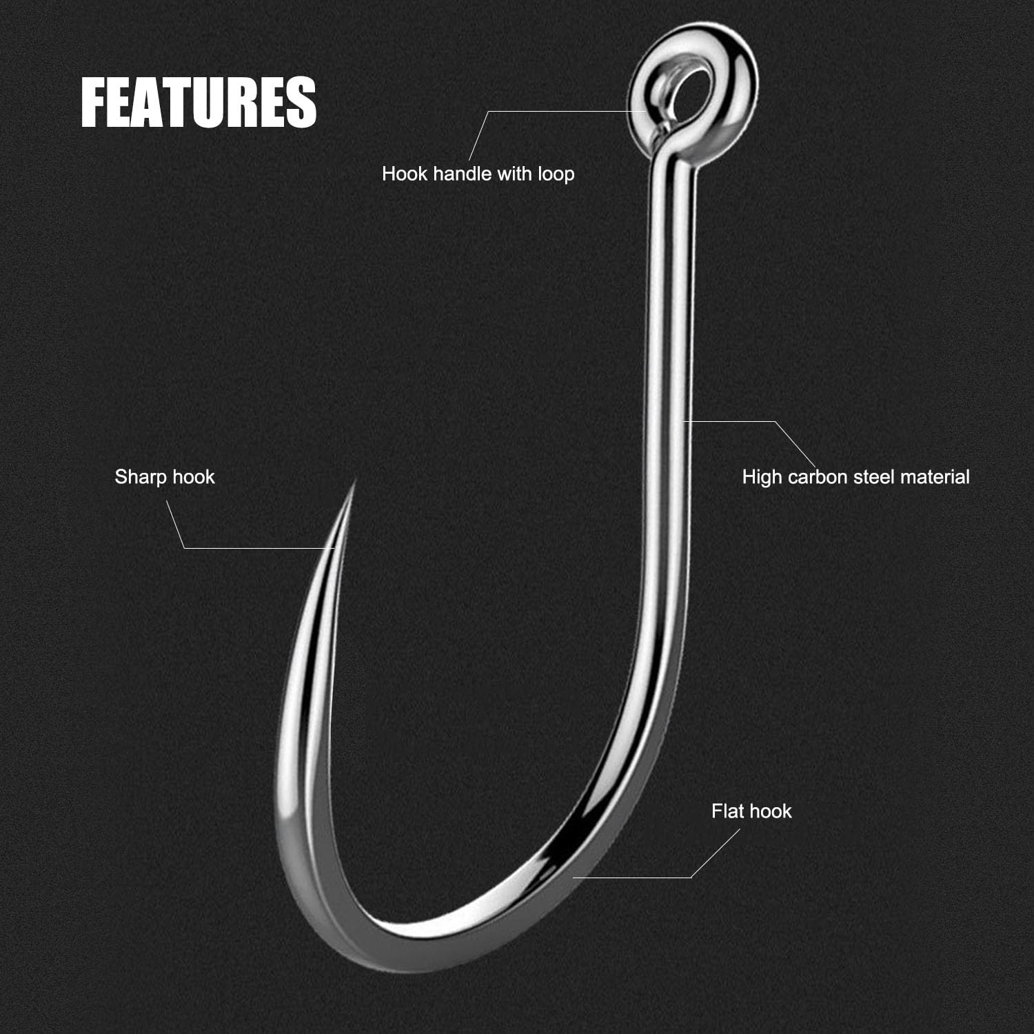 Ensemble Combiné D'Hameçons de Pêche sans Ardillons en Acier au Carbone 100-250 Pièces pour Rivières Lacs Océans Étangs