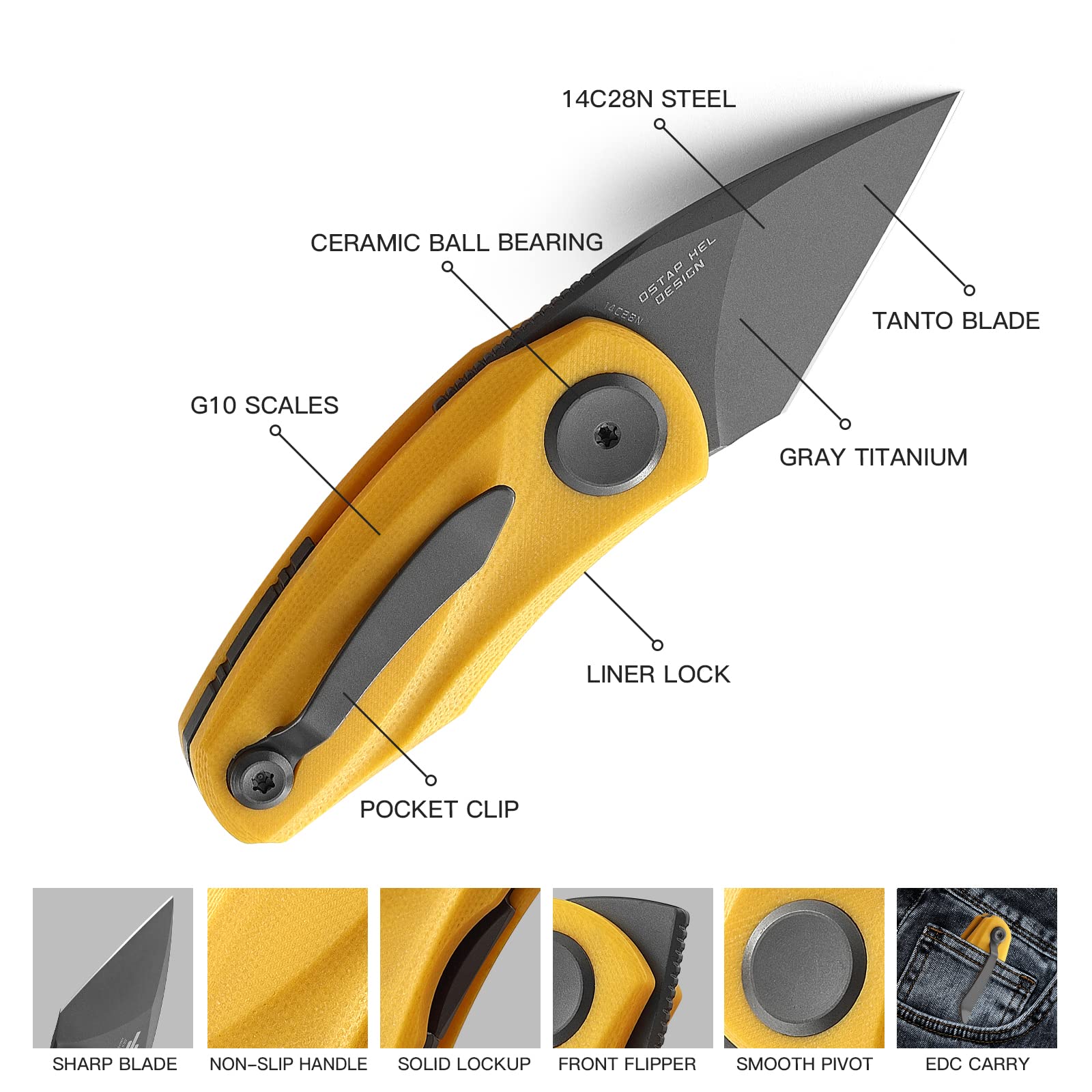 BESTECH KNIVES Cute Folding Pocket Knife: 1.53