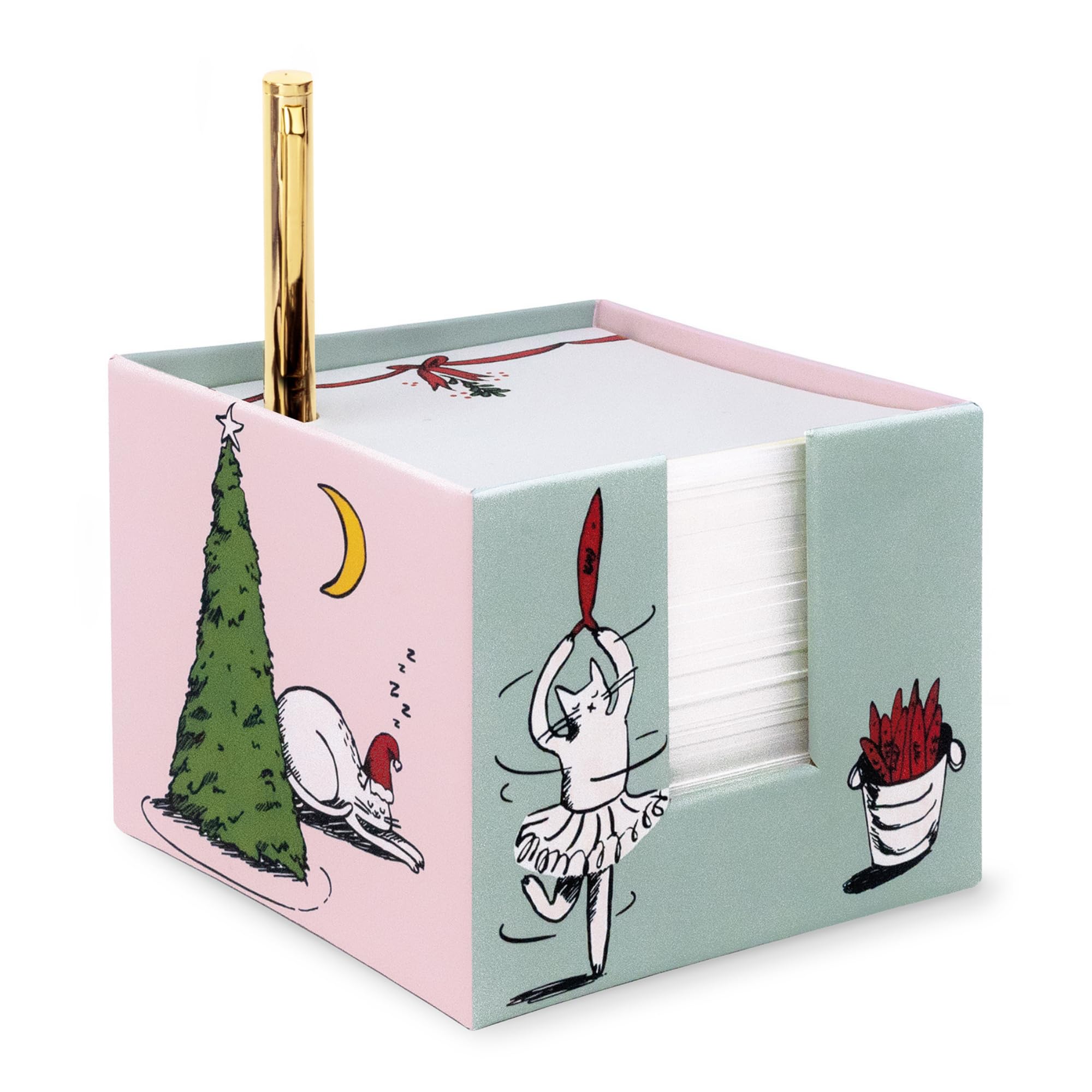 kate spade new york Note Cube with 400 Blank Sheets and Black Ink Pen, Cute Paper Holder for Desk, Holiday Party